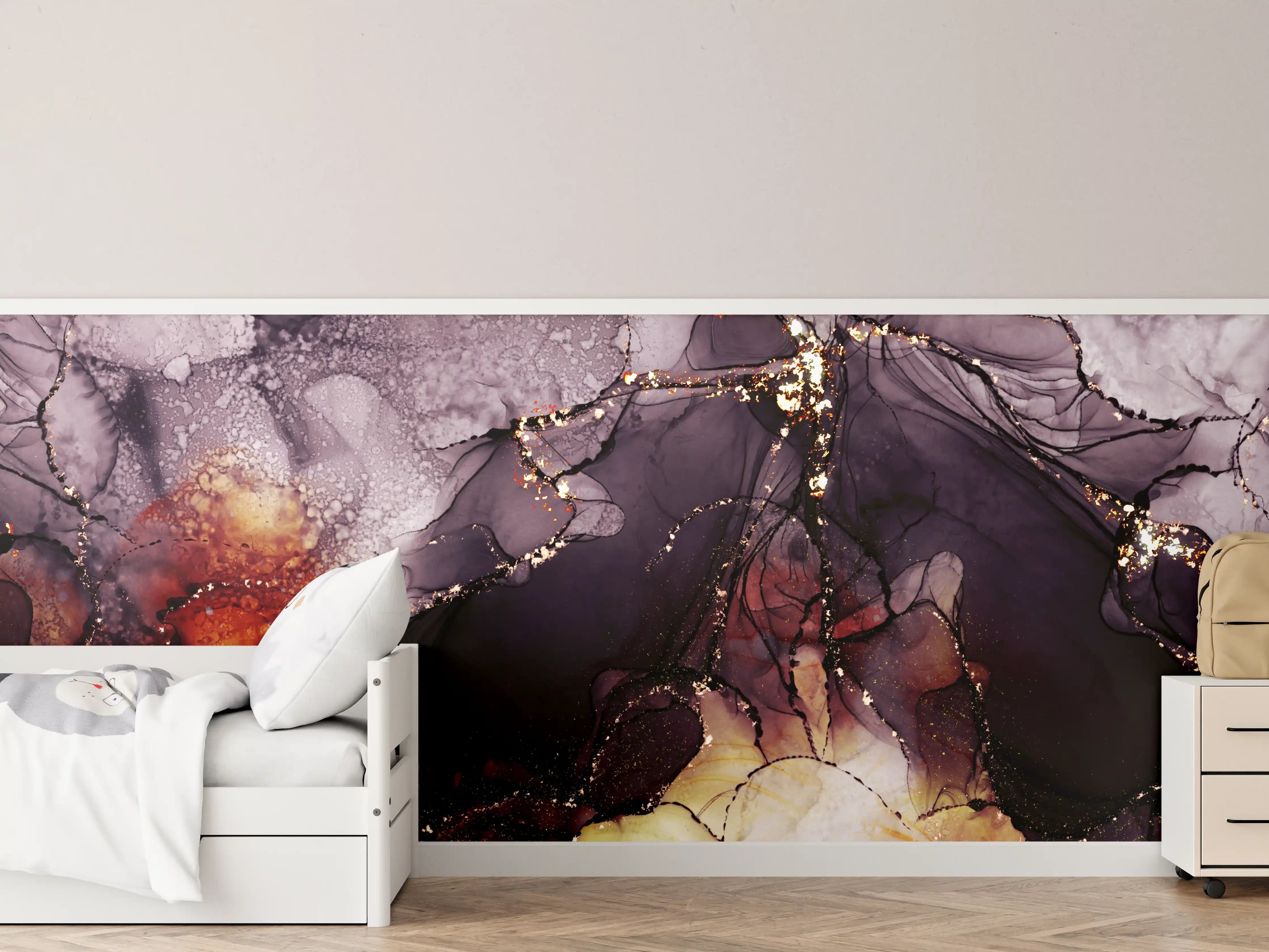 Kinderzimmer Wandgestaltung - Elegante Marmorstruktur mit Goldakzenten