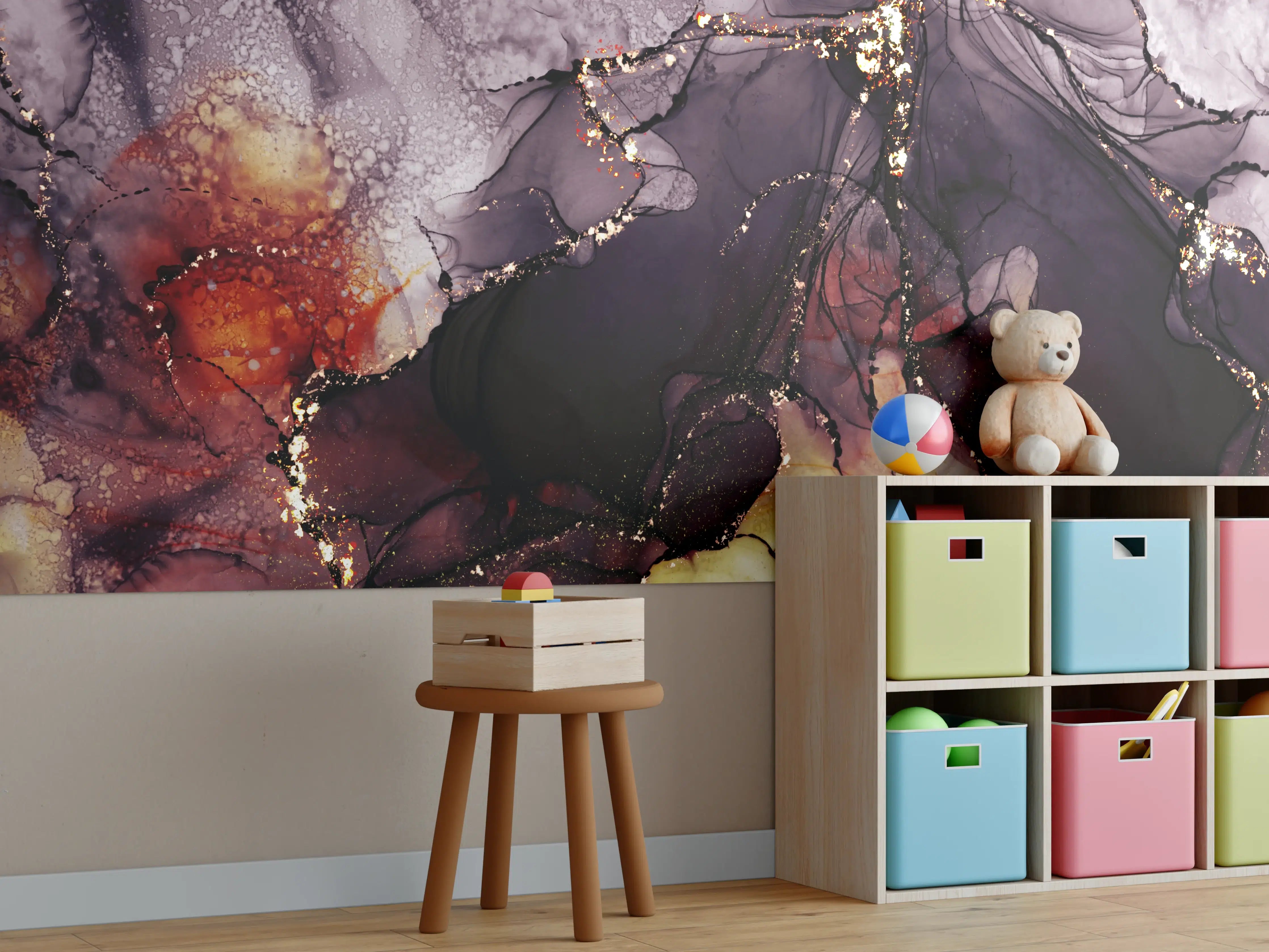 Kinderzimmer Wandgestaltung - Elegante Marmorstruktur mit Goldakzenten