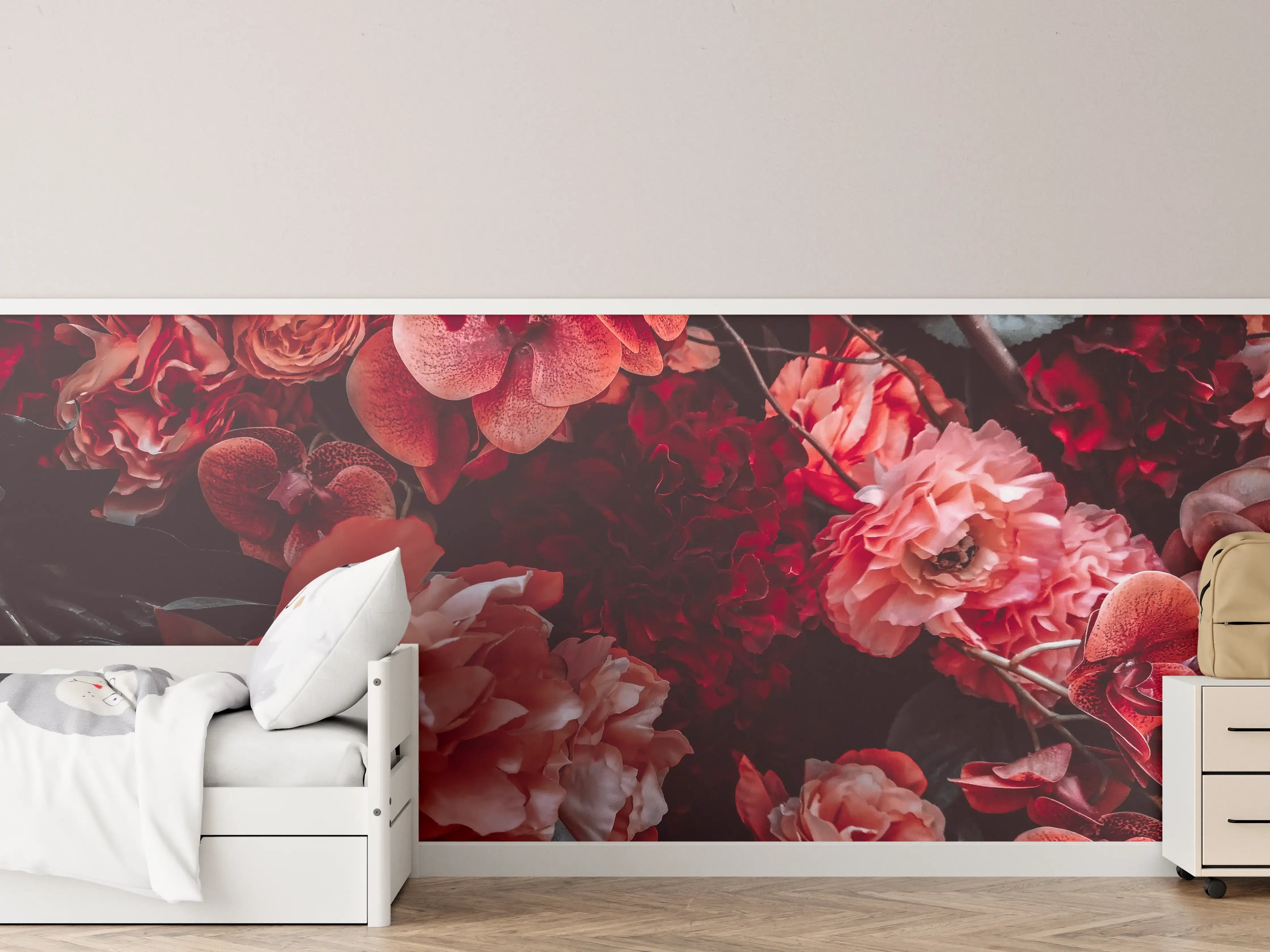 Kinderzimmer Wandgestaltung - Elegante Pfingstrosen in Rot und Pink