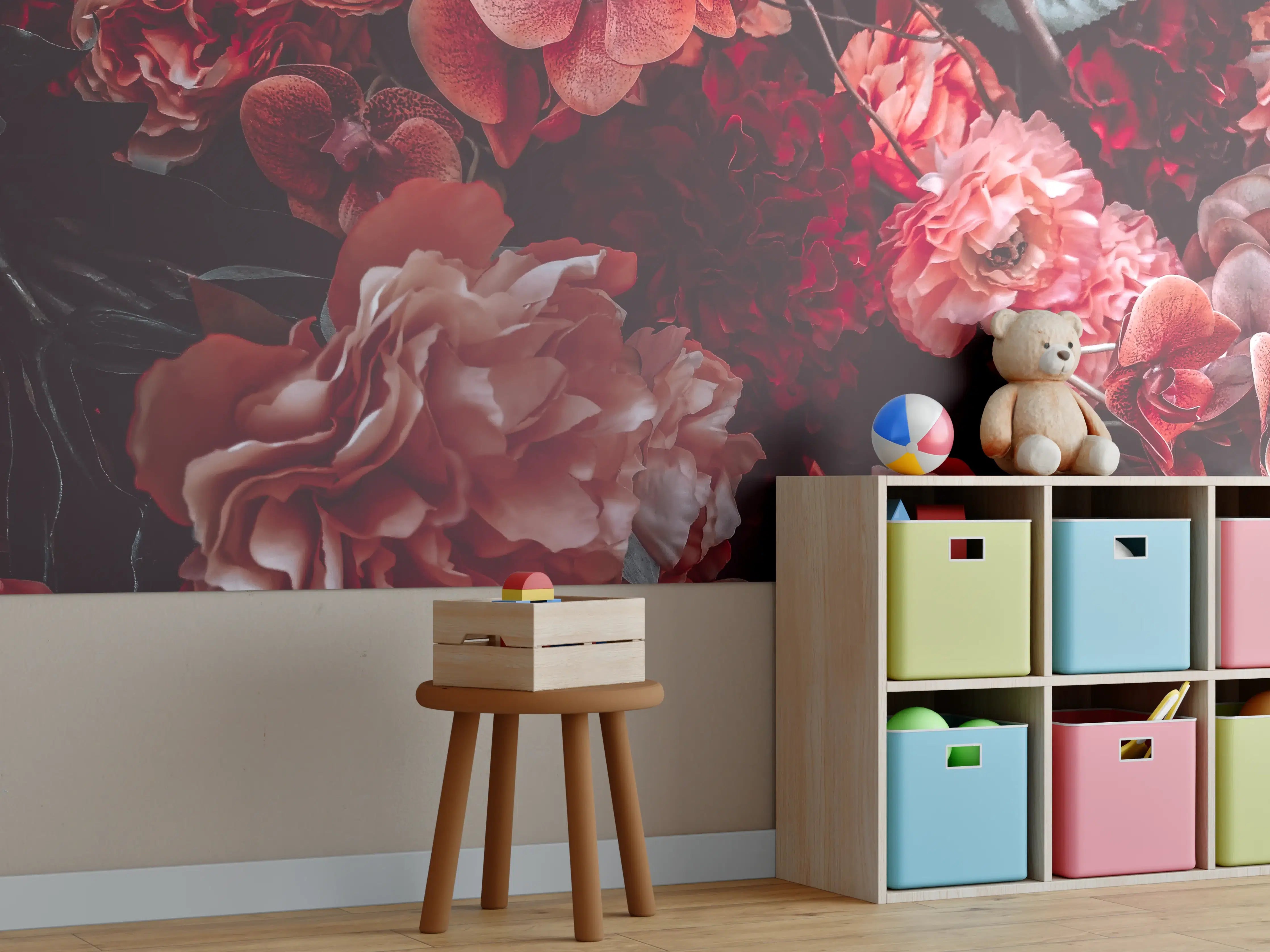 Kinderzimmer Wandgestaltung - Elegante Pfingstrosen in Rot und Pink
