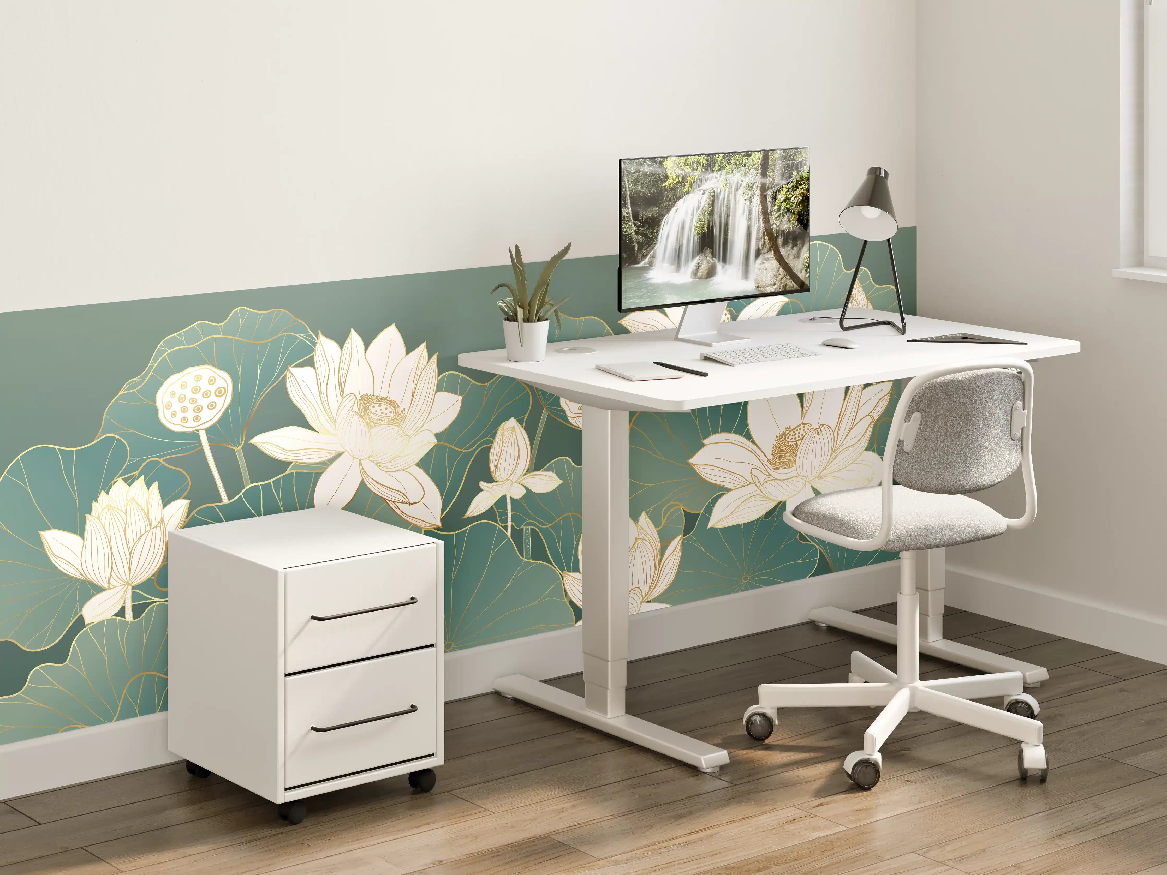 Kinderzimmer Wandgestaltung - Elegante Seerosen in Grün und Weiß