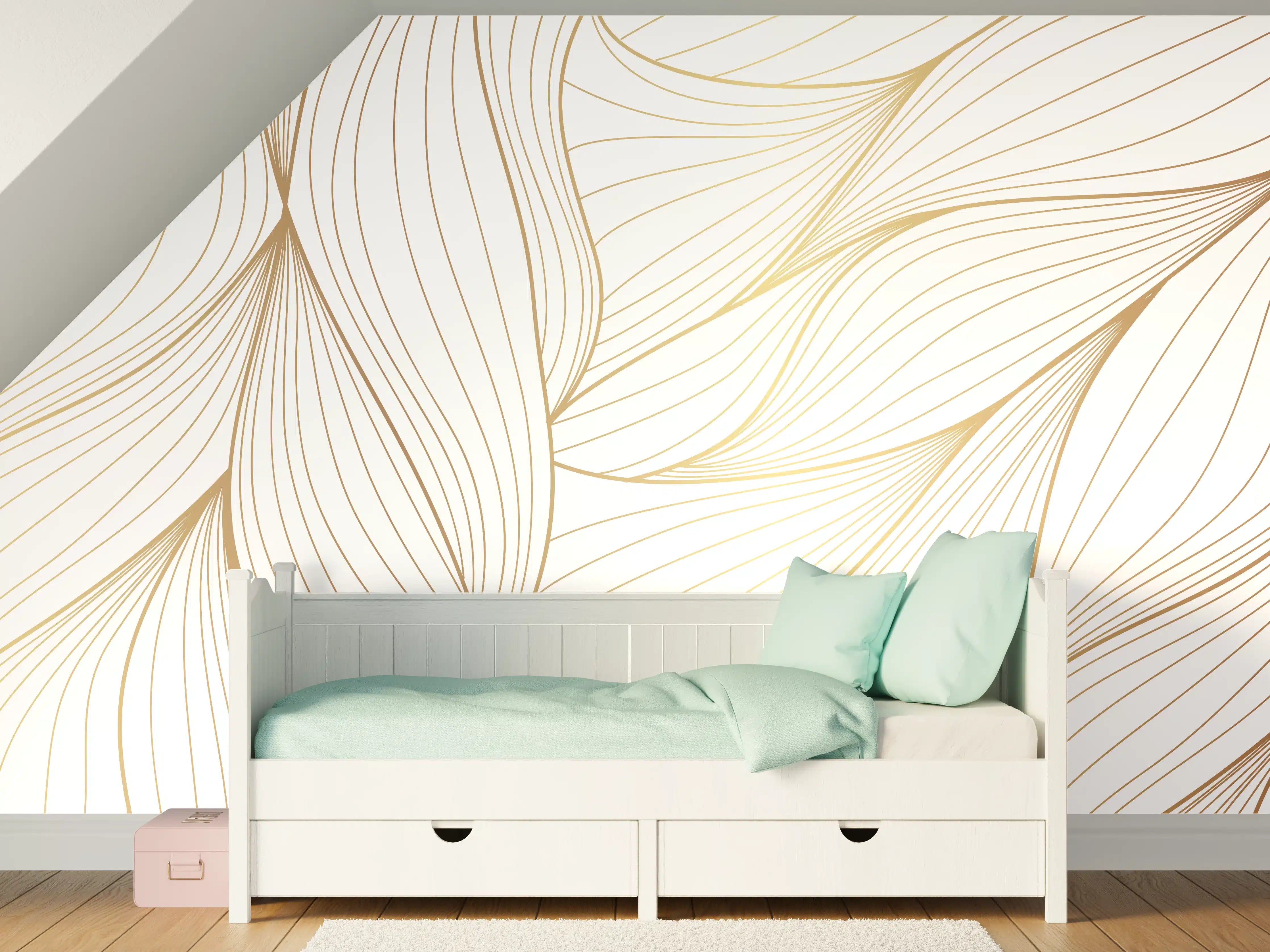 Kinderzimmer Wandgestaltung - Elegante Weiß-Beige Wellenlinien