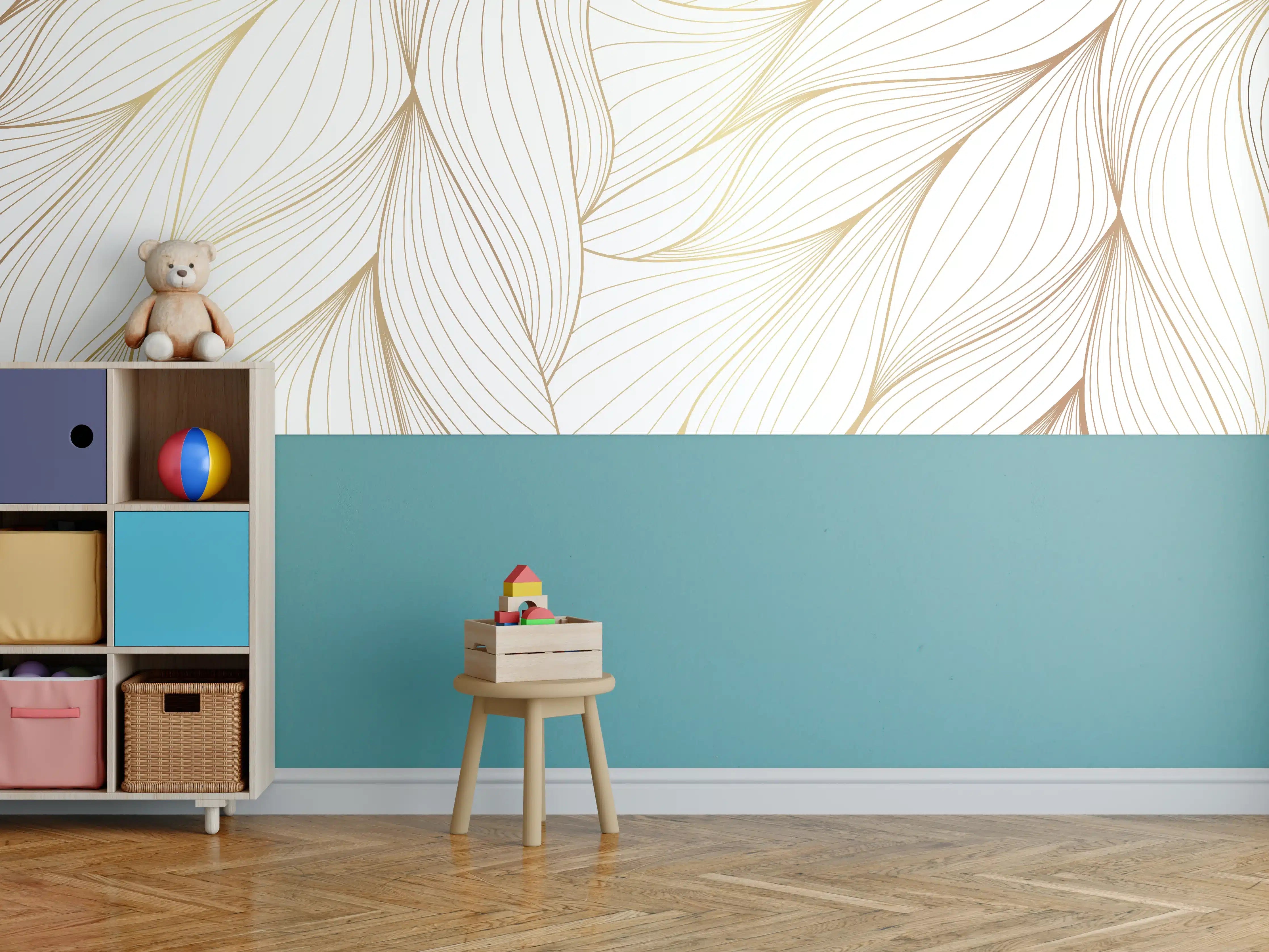 Kinderzimmer Wandgestaltung - Elegante Weiß-Beige Wellenlinien