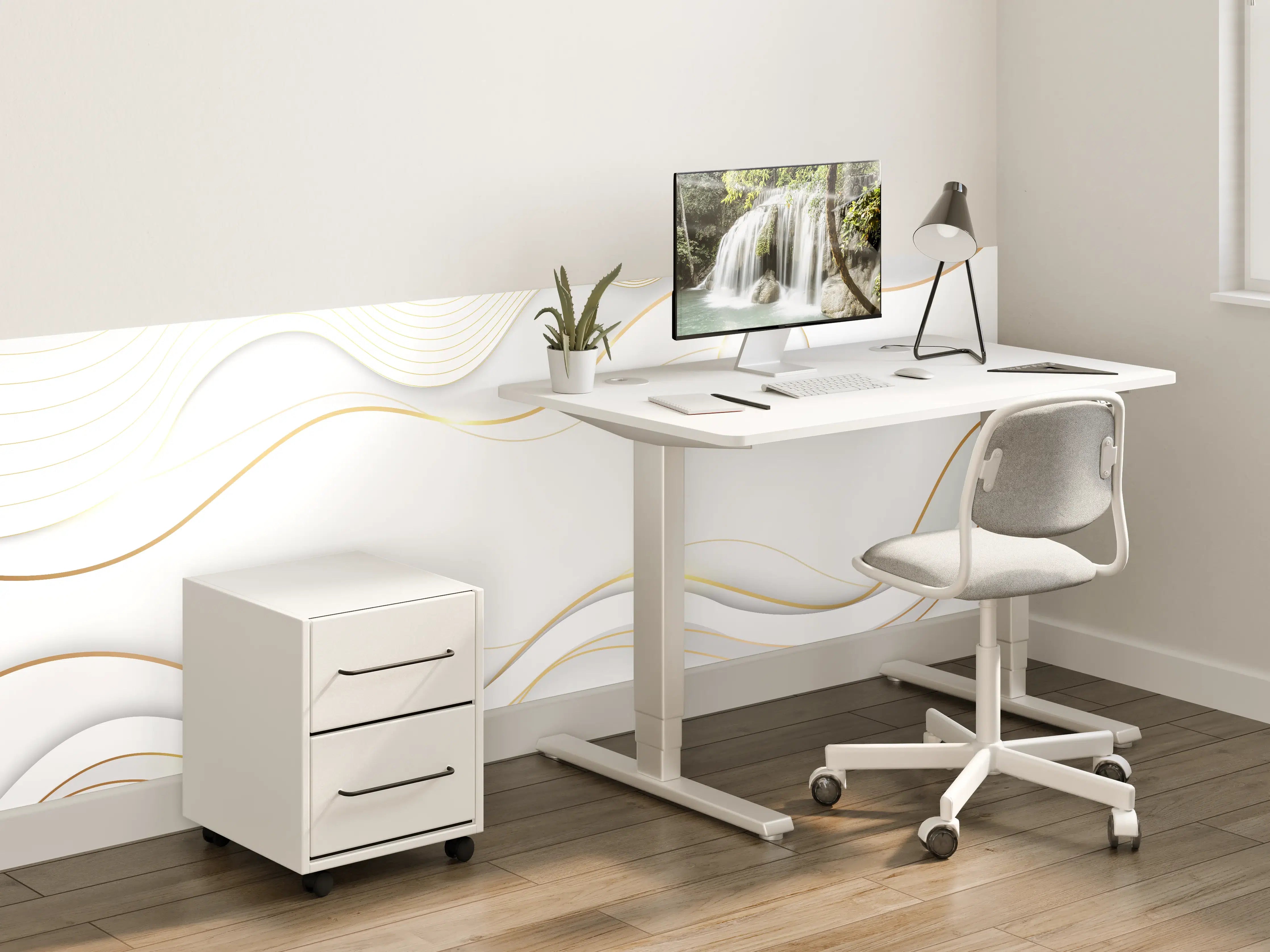 Kinderzimmer Wandgestaltung - Elegante Weiß-Gold Wellen-Design