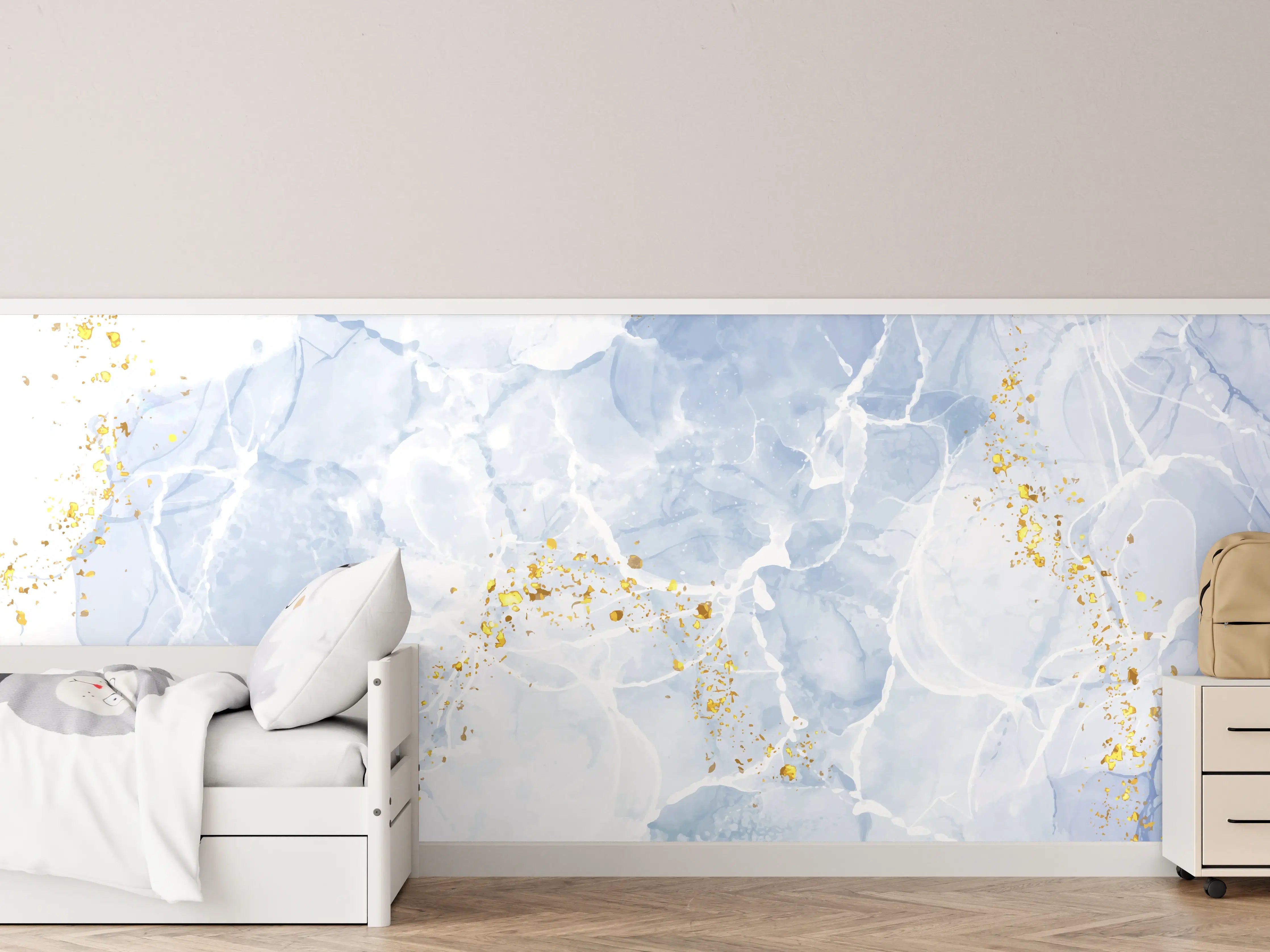 Kinderzimmer Wandgestaltung - Elegante Weiß-Goldene Glitzer Textur