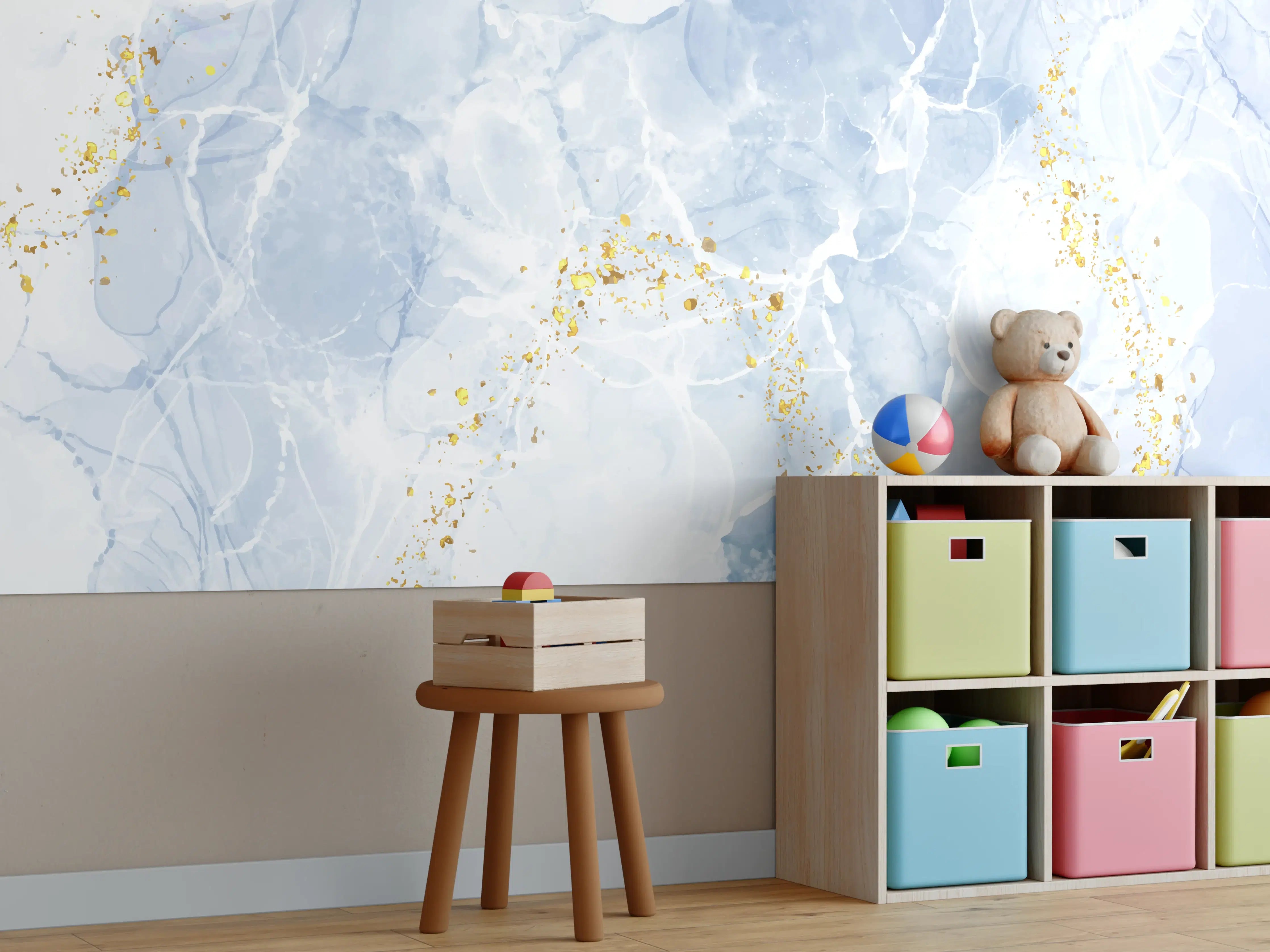 Kinderzimmer Wandgestaltung - Elegante Weiß-Goldene Glitzer Textur