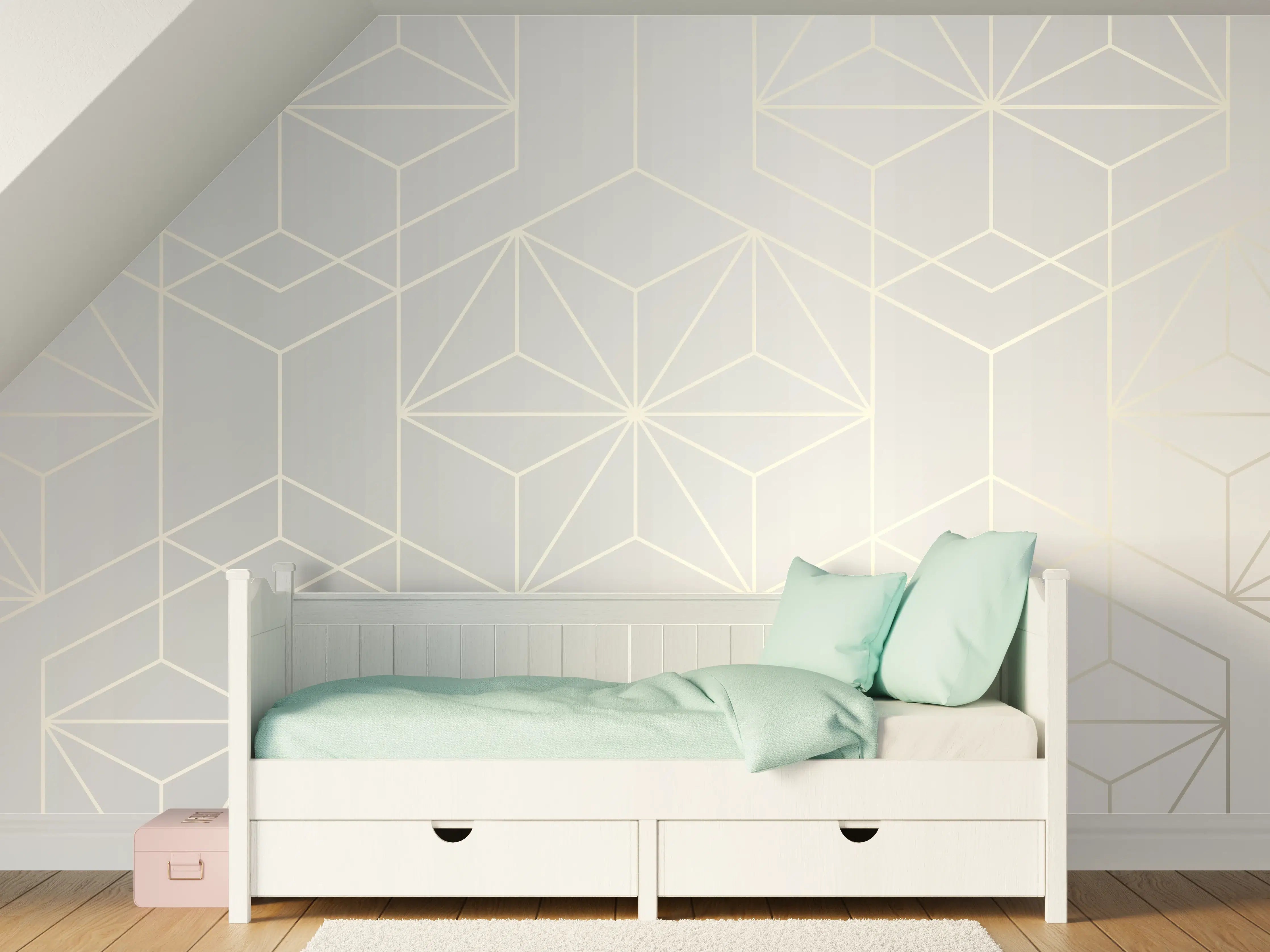 Kinderzimmer Wandgestaltung - Elegante Weiß-Grau-Geometrie