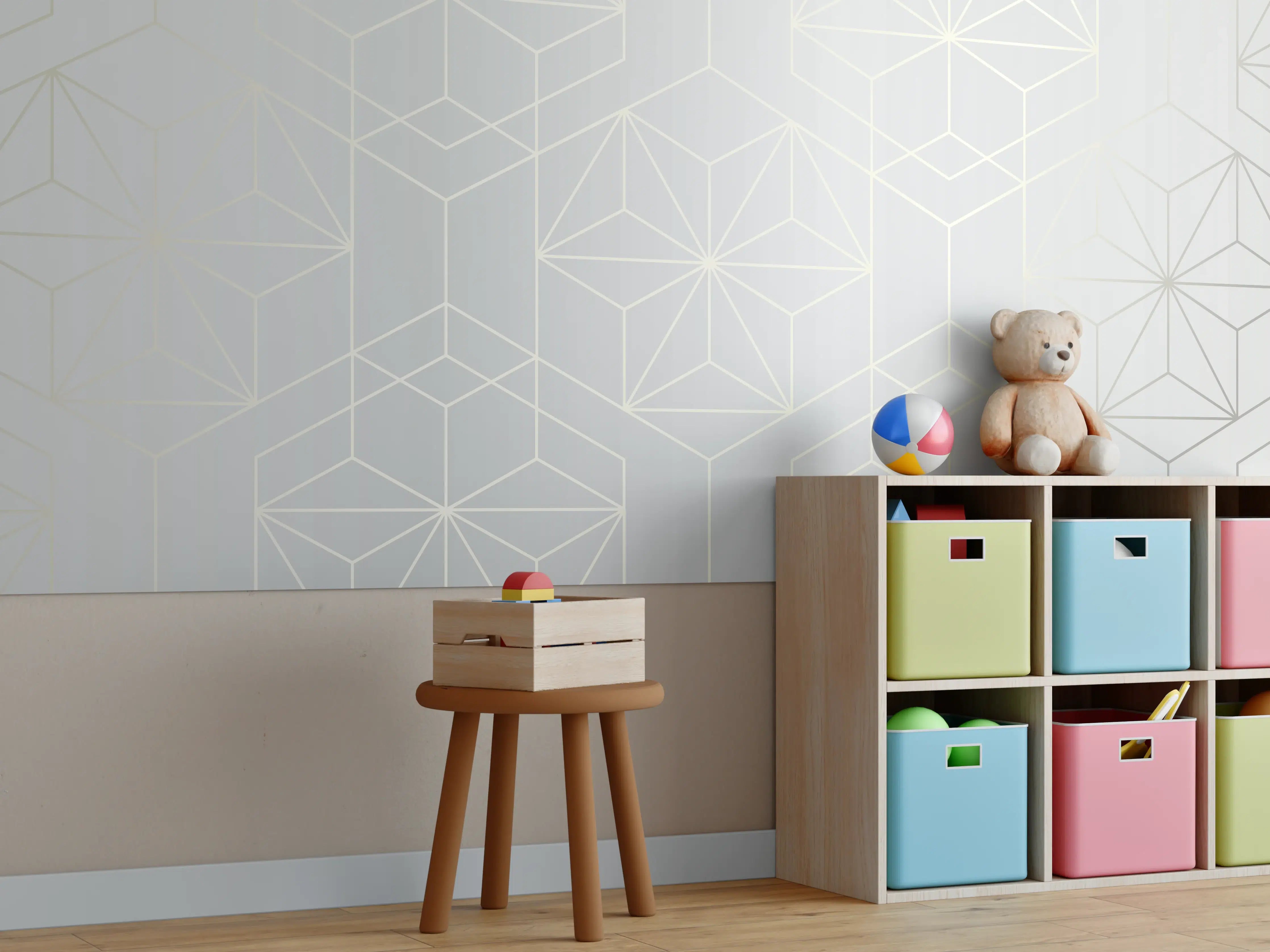 Kinderzimmer Wandgestaltung - Elegante Weiß-Grau-Geometrie