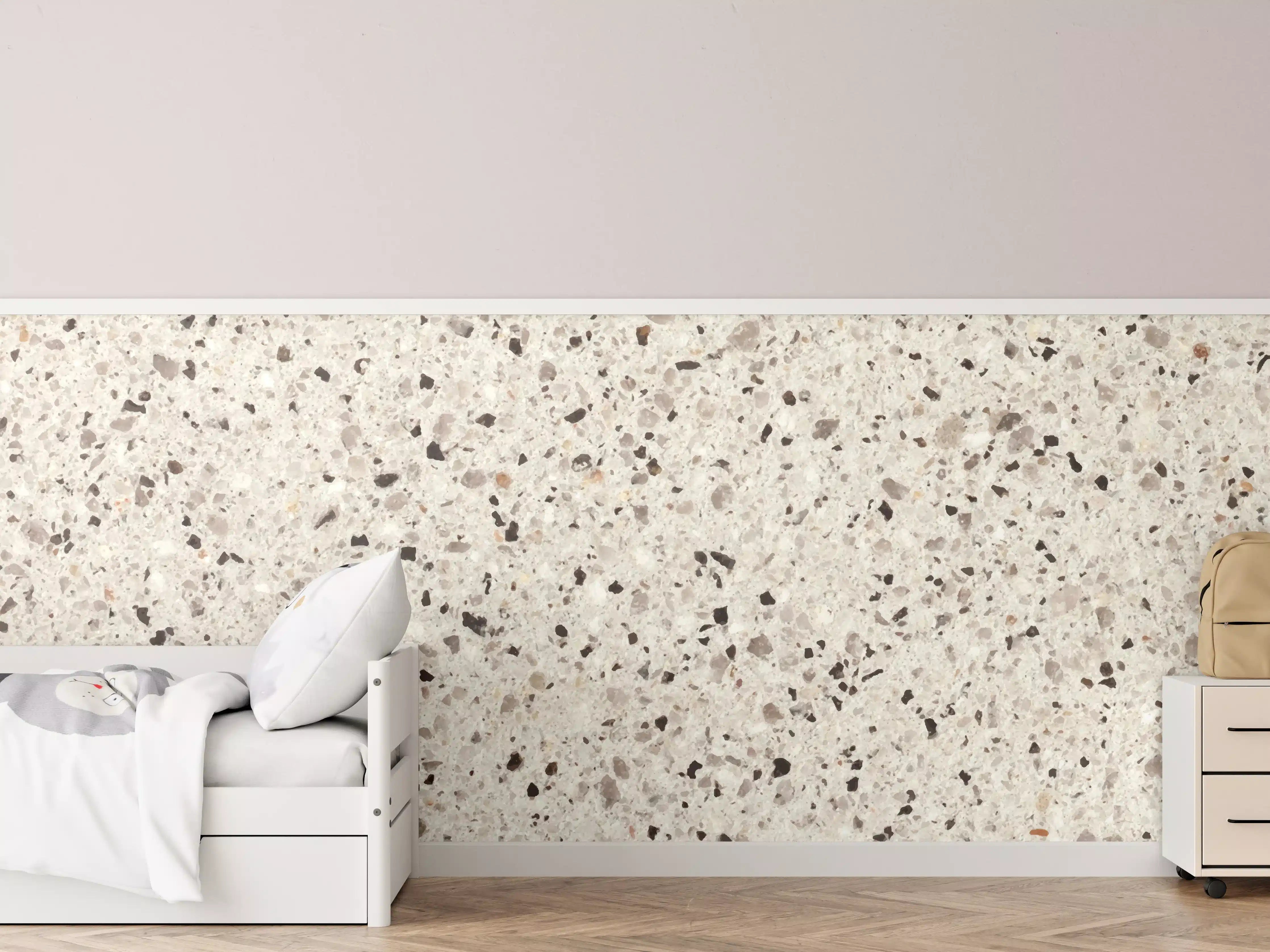 Kinderzimmer Wandgestaltung - Elegante Weiß-Grau Terrazzo-Optik