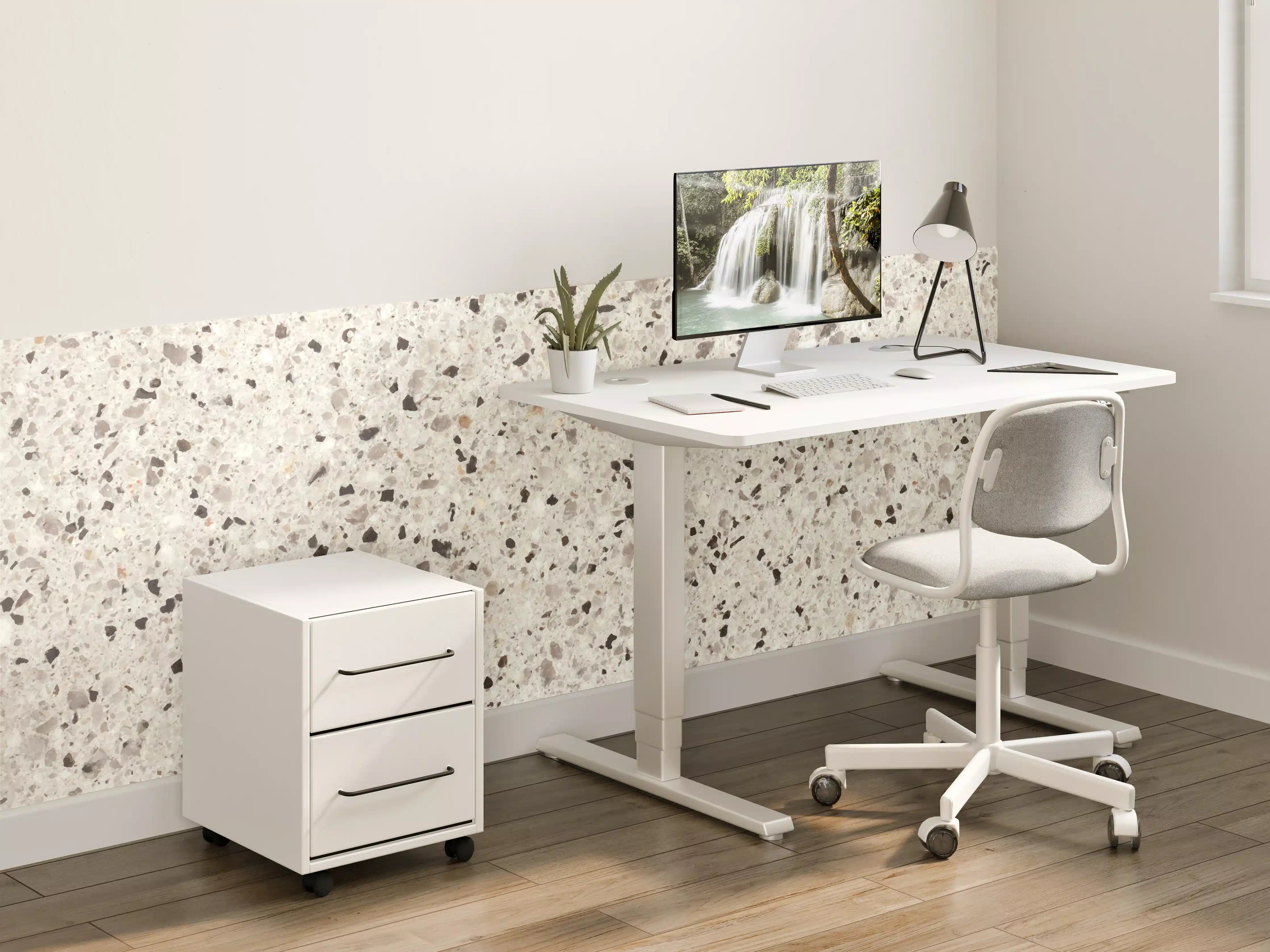 Kinderzimmer Wandgestaltung - Elegante Weiß-Grau Terrazzo-Optik