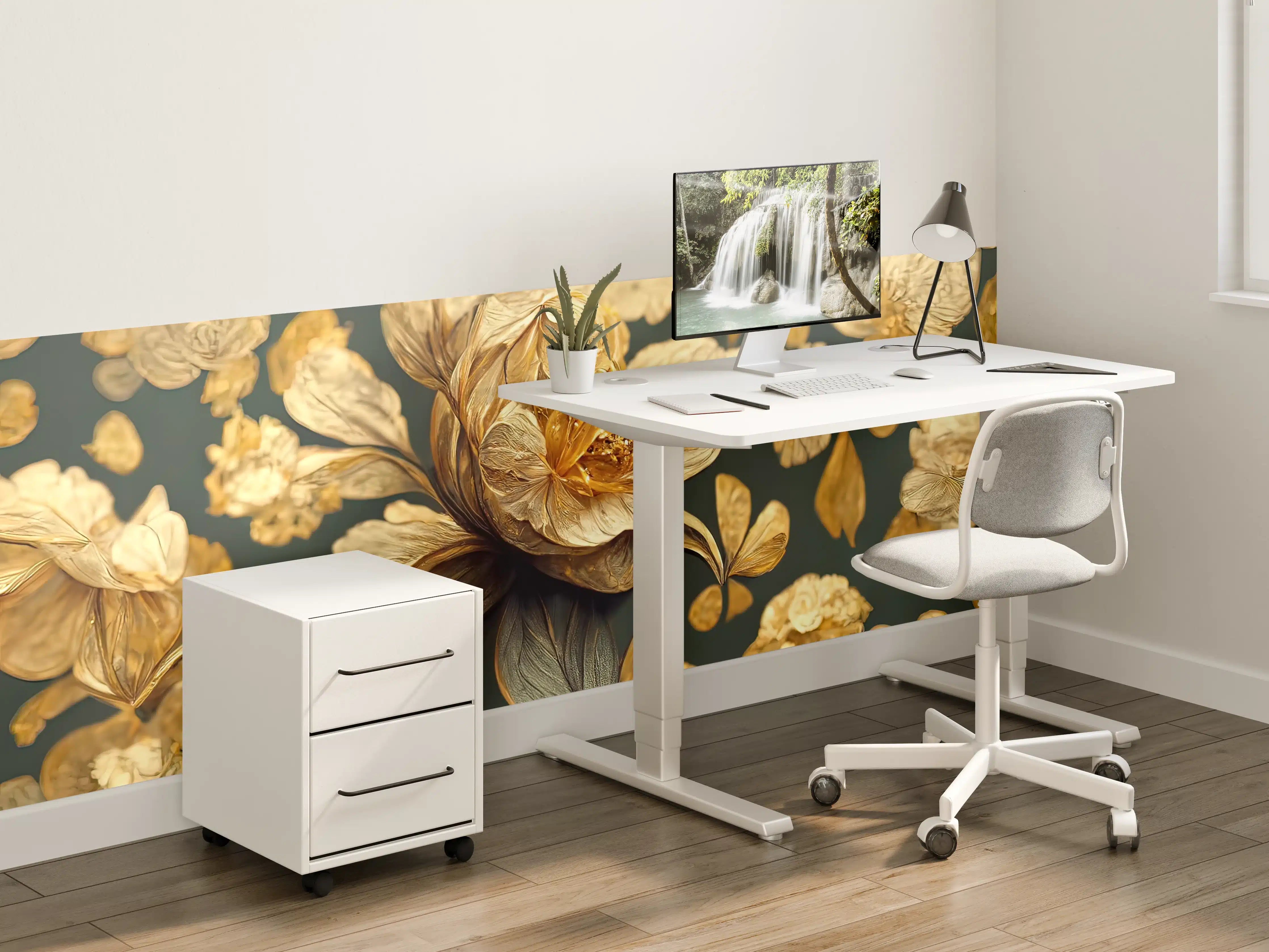 Kinderzimmer Wandgestaltung - Elegante goldene Blumen auf dunklem Hintergrund