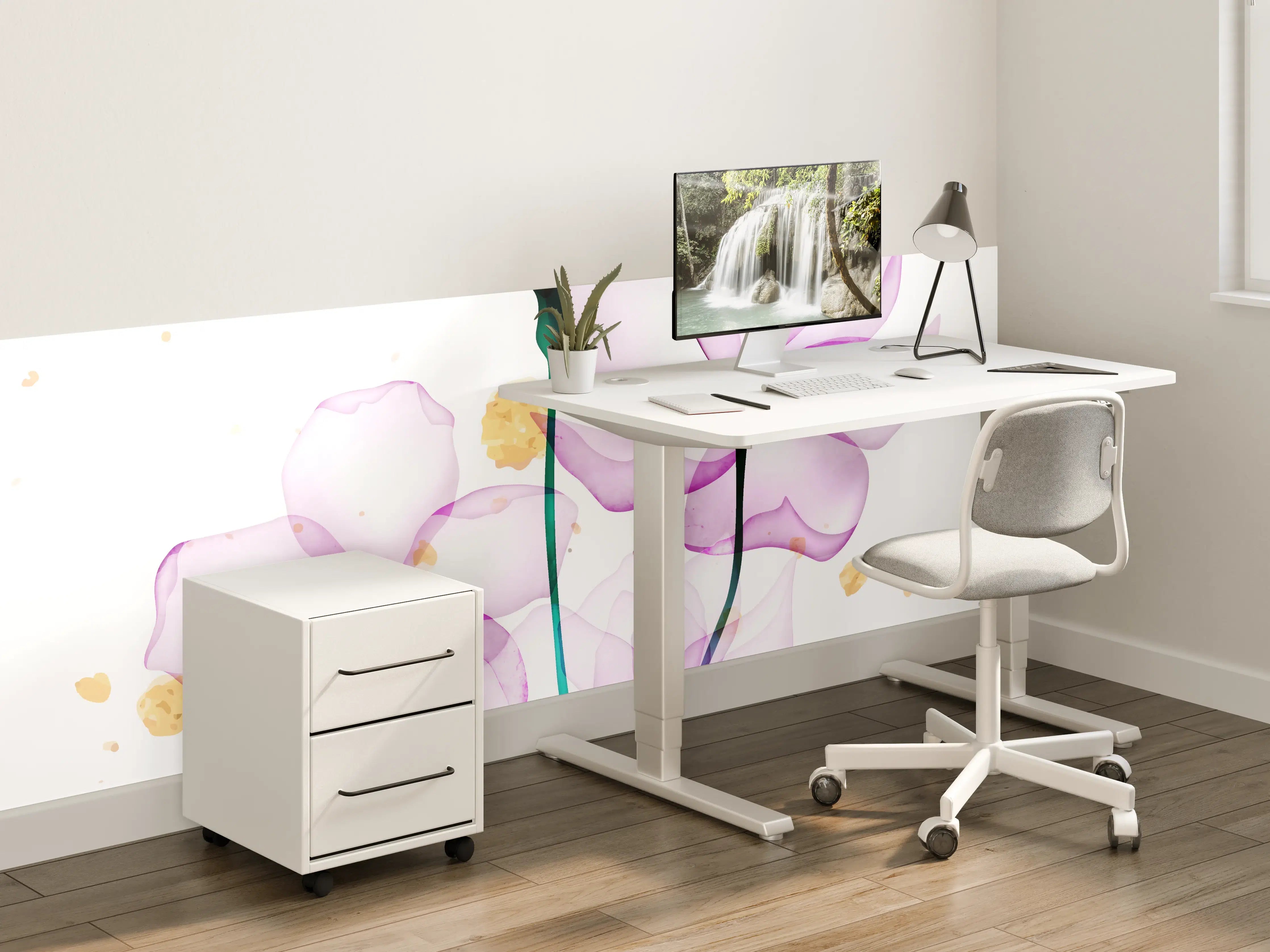 Kinderzimmer Wandgestaltung - Elegante lilafarbene Blumenillustration