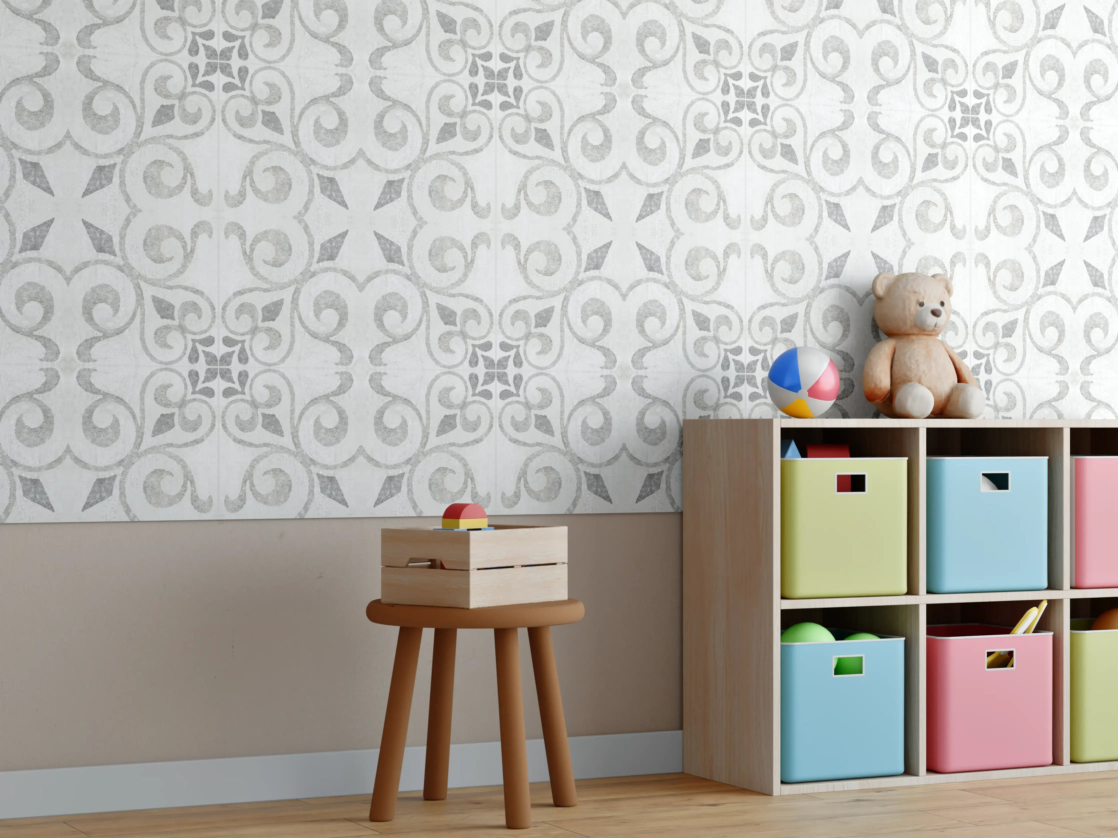 Kinderzimmer Wandgestaltung - Elegante weiße Vintage Fliesen