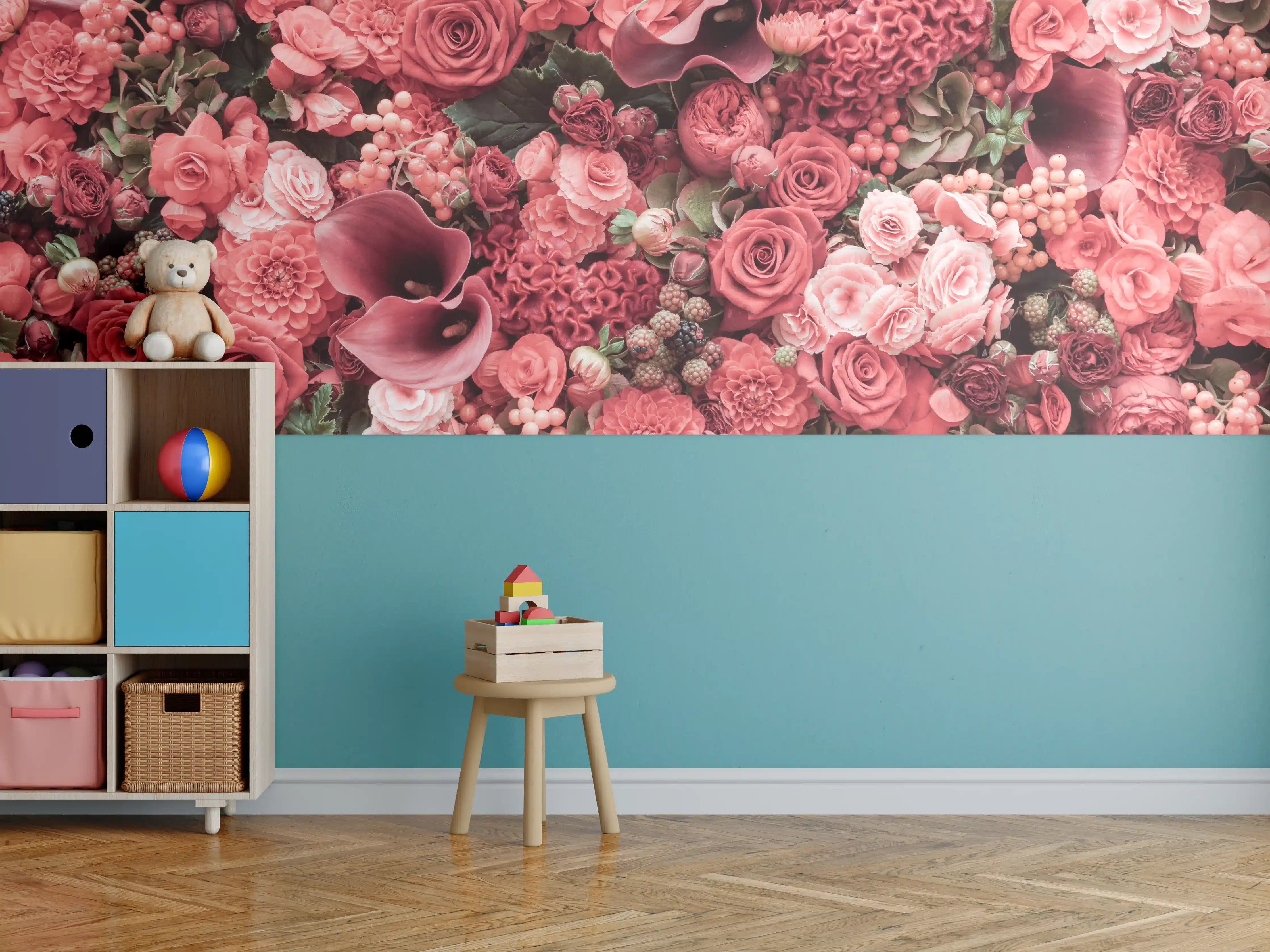 Kinderzimmer Wandgestaltung - Eleganter Blumenmix in Pink und Bordeaux