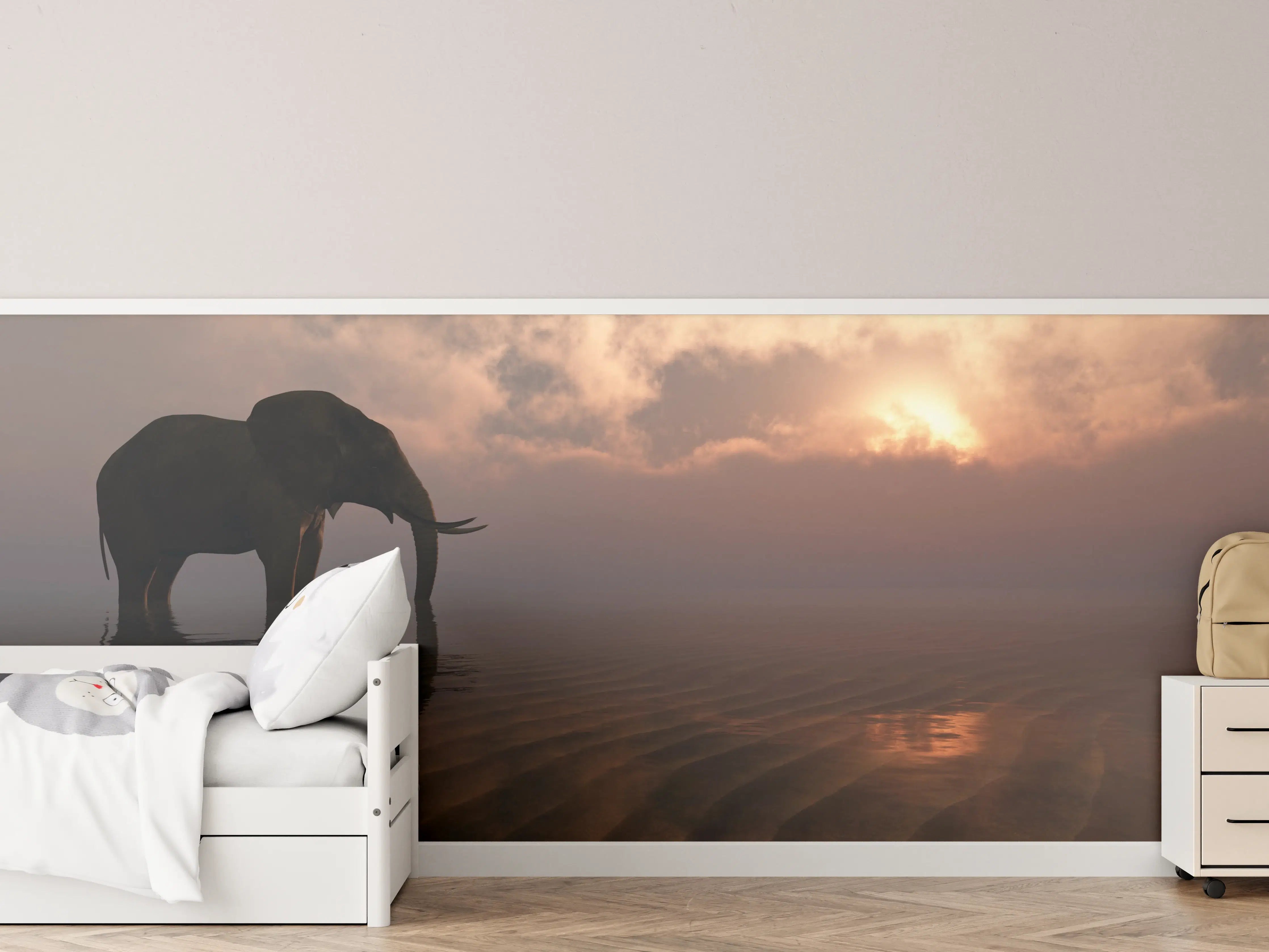 Kinderzimmer Wandgestaltung - Eleganter Elefant im Sonnenuntergang