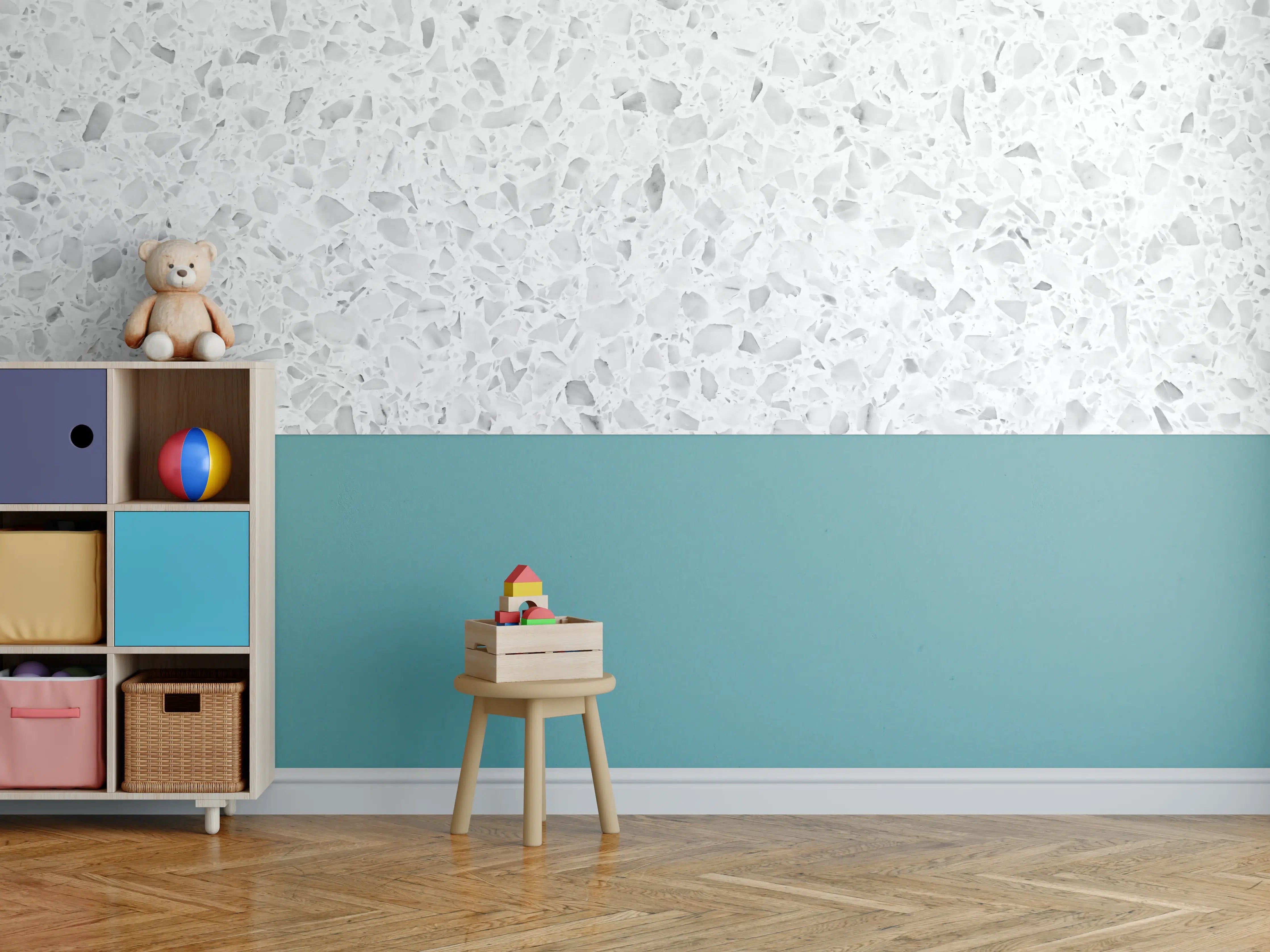 Kinderzimmer Wandgestaltung - Eleganter Weiβ-Grau Terrazzo