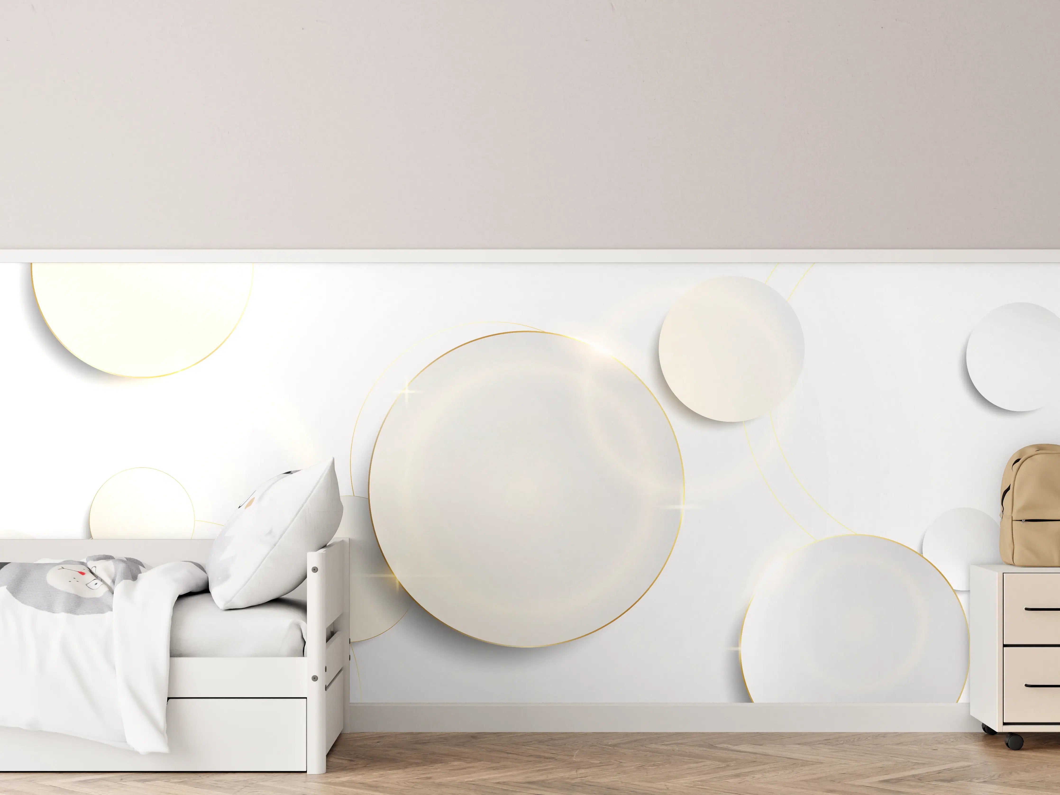 Kinderzimmer Wandgestaltung - Eleganter Weiß-Gold Hintergrund