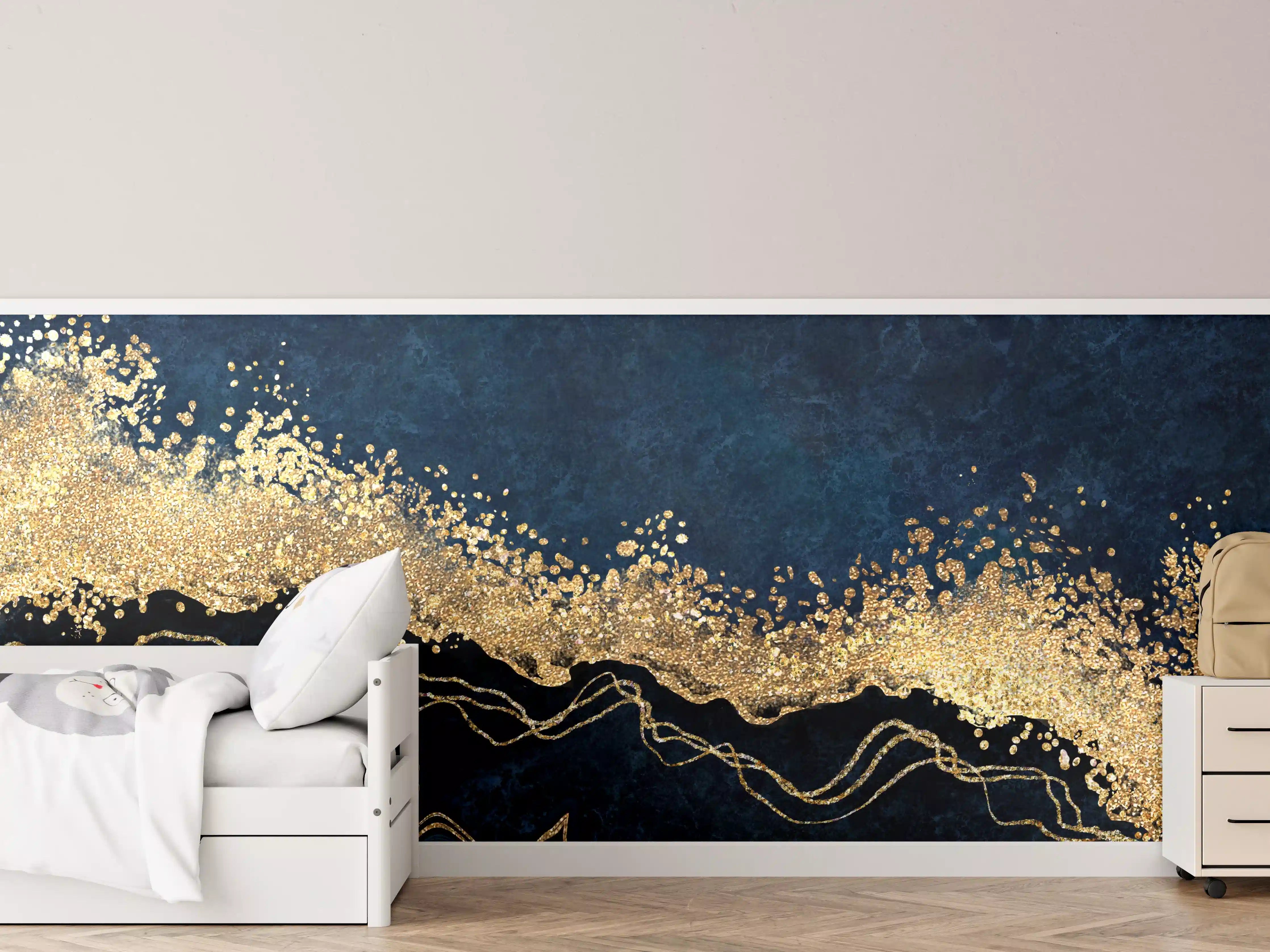 Kinderzimmer Wandgestaltung - Elegantes Blau-Gold-Design mit Struktur