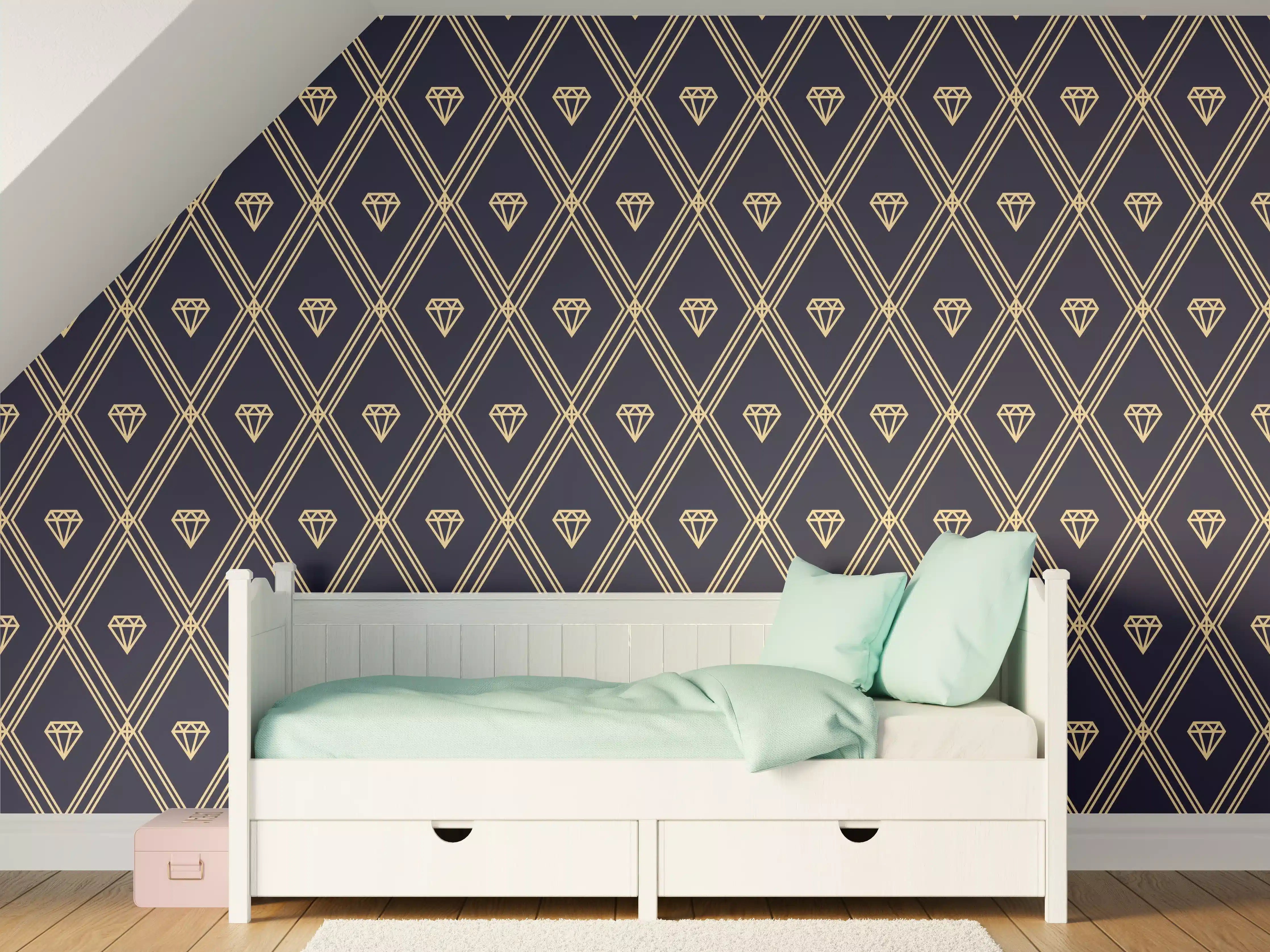 Kinderzimmer Wandgestaltung - Elegantes Dunkelblau Diagonalmuster