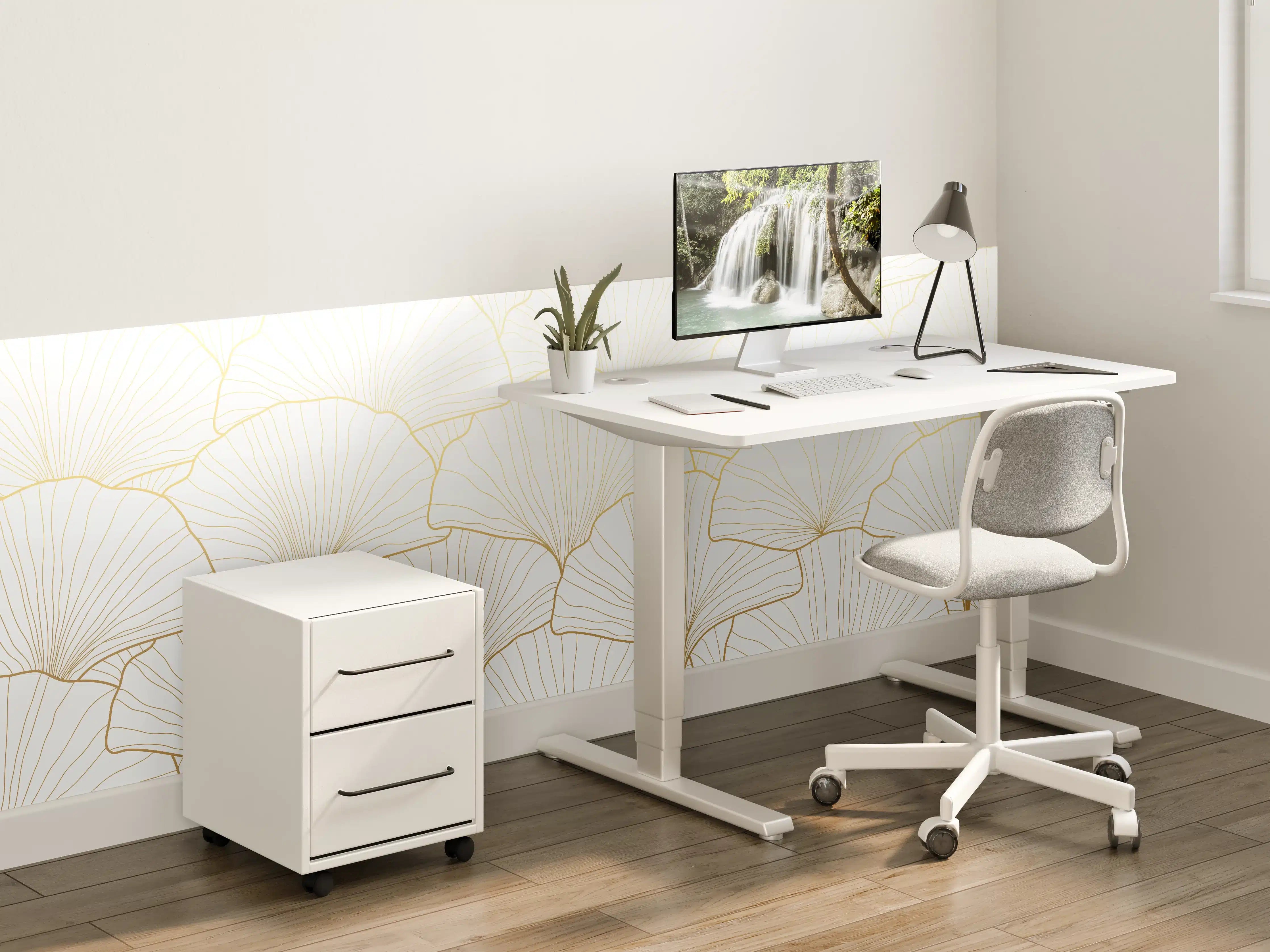 Kinderzimmer Wandgestaltung - Elegantes Ginkgo-Blatt Design Weiß-Gold