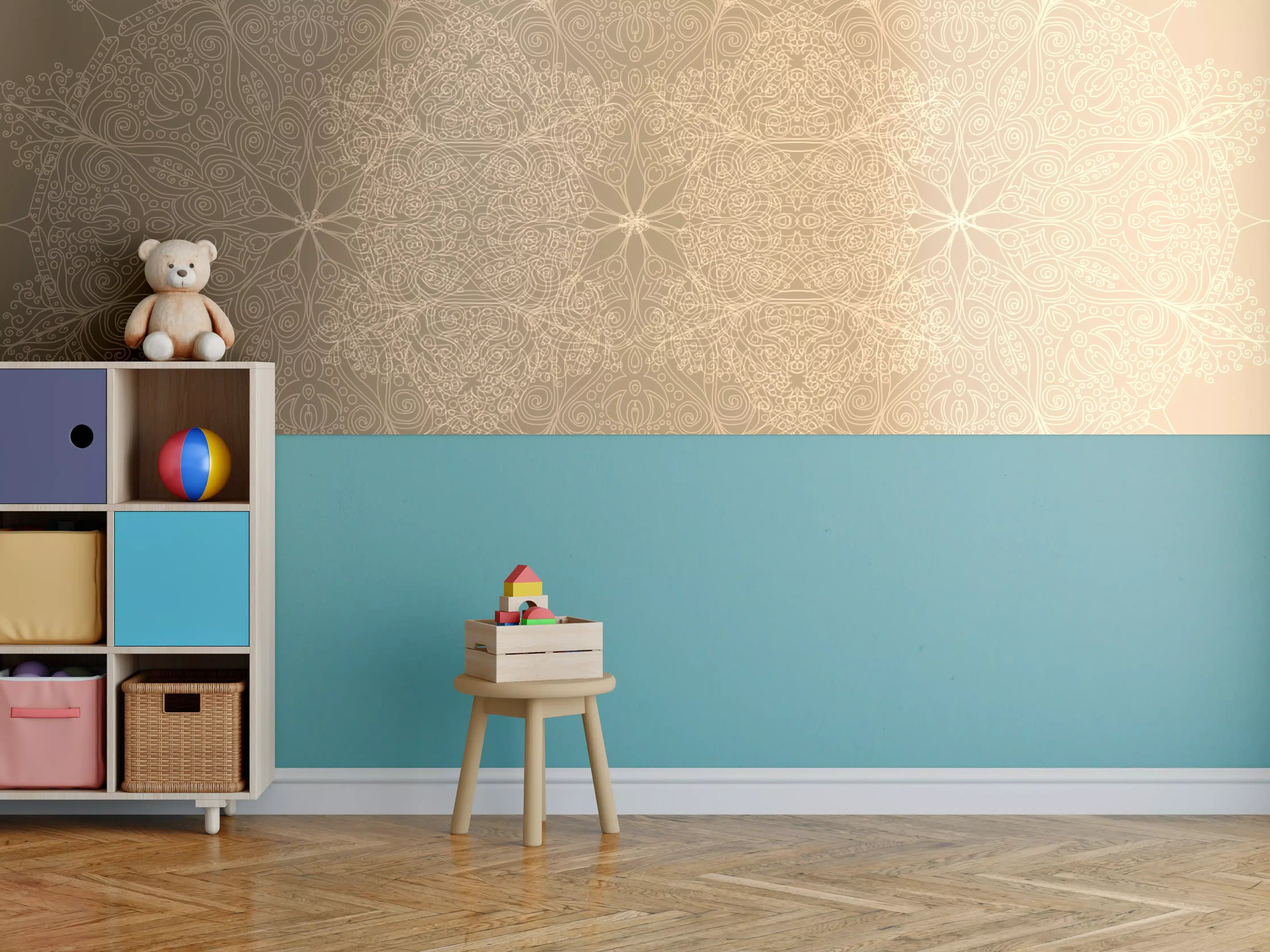 Kinderzimmer Wandgestaltung - Elegantes Gold-Design mit Muster
