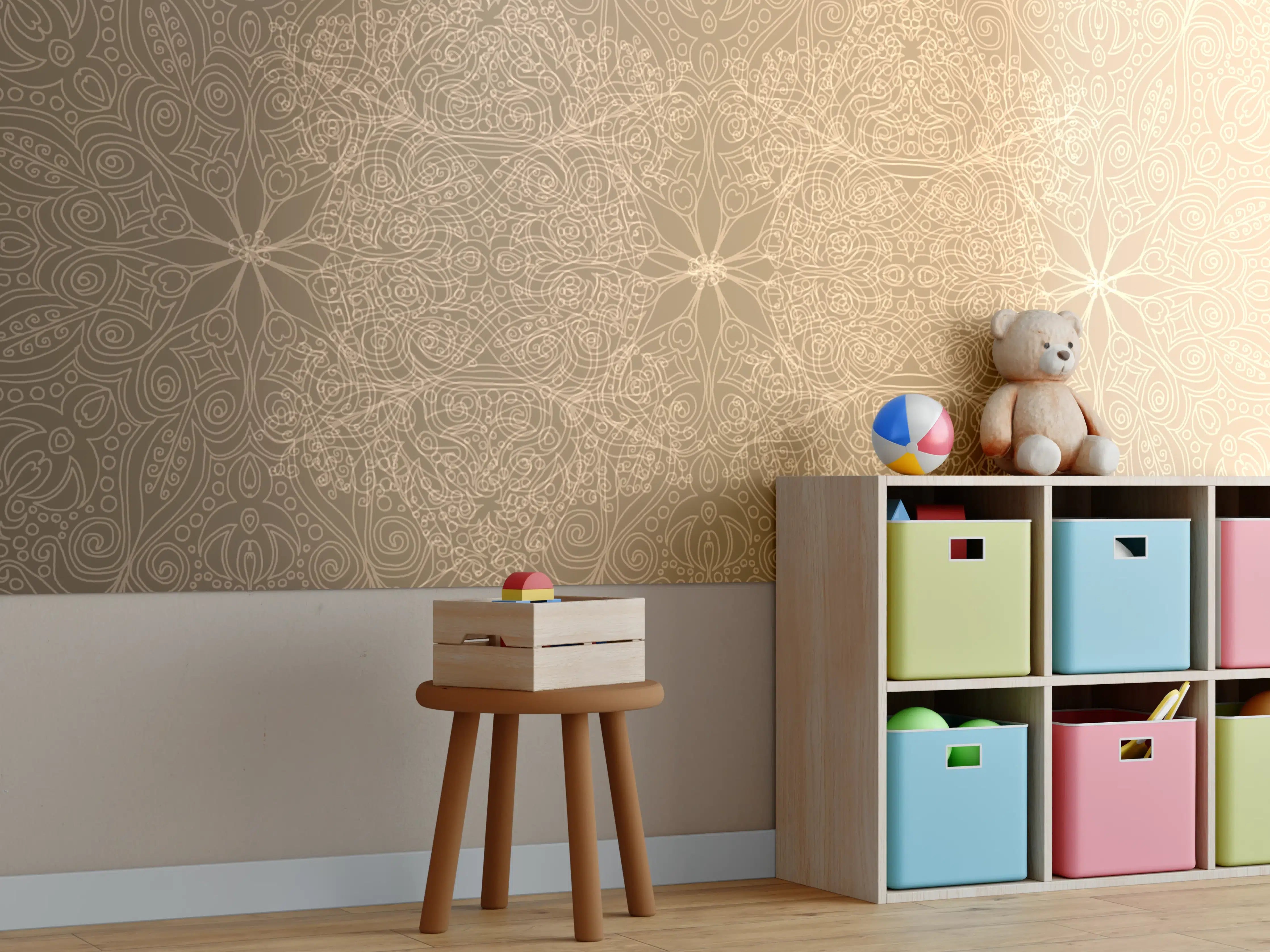 Kinderzimmer Wandgestaltung - Elegantes Gold-Design mit Muster
