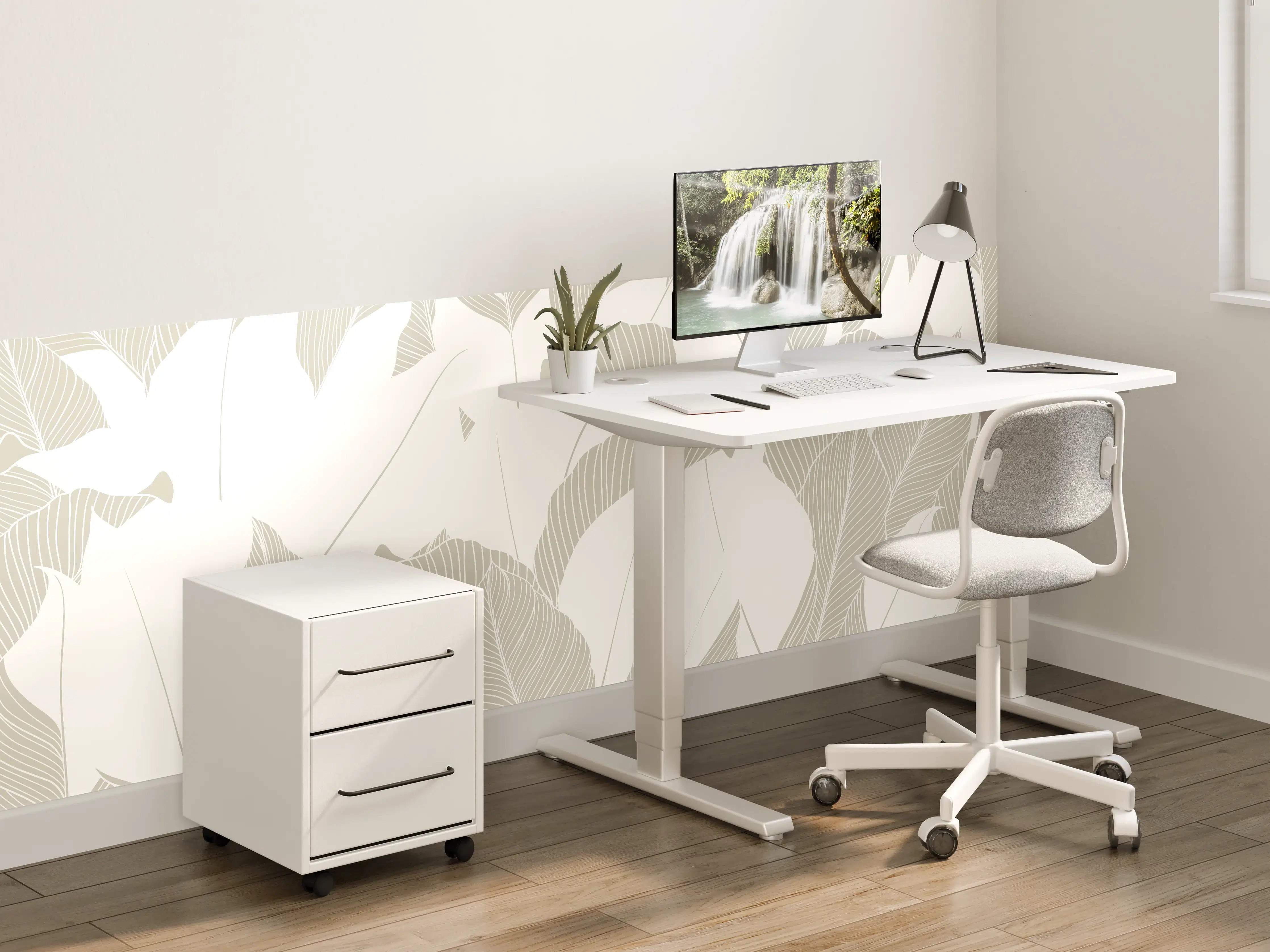 Kinderzimmer Wandgestaltung - Elegantes Grau-Weiß Blattmuster