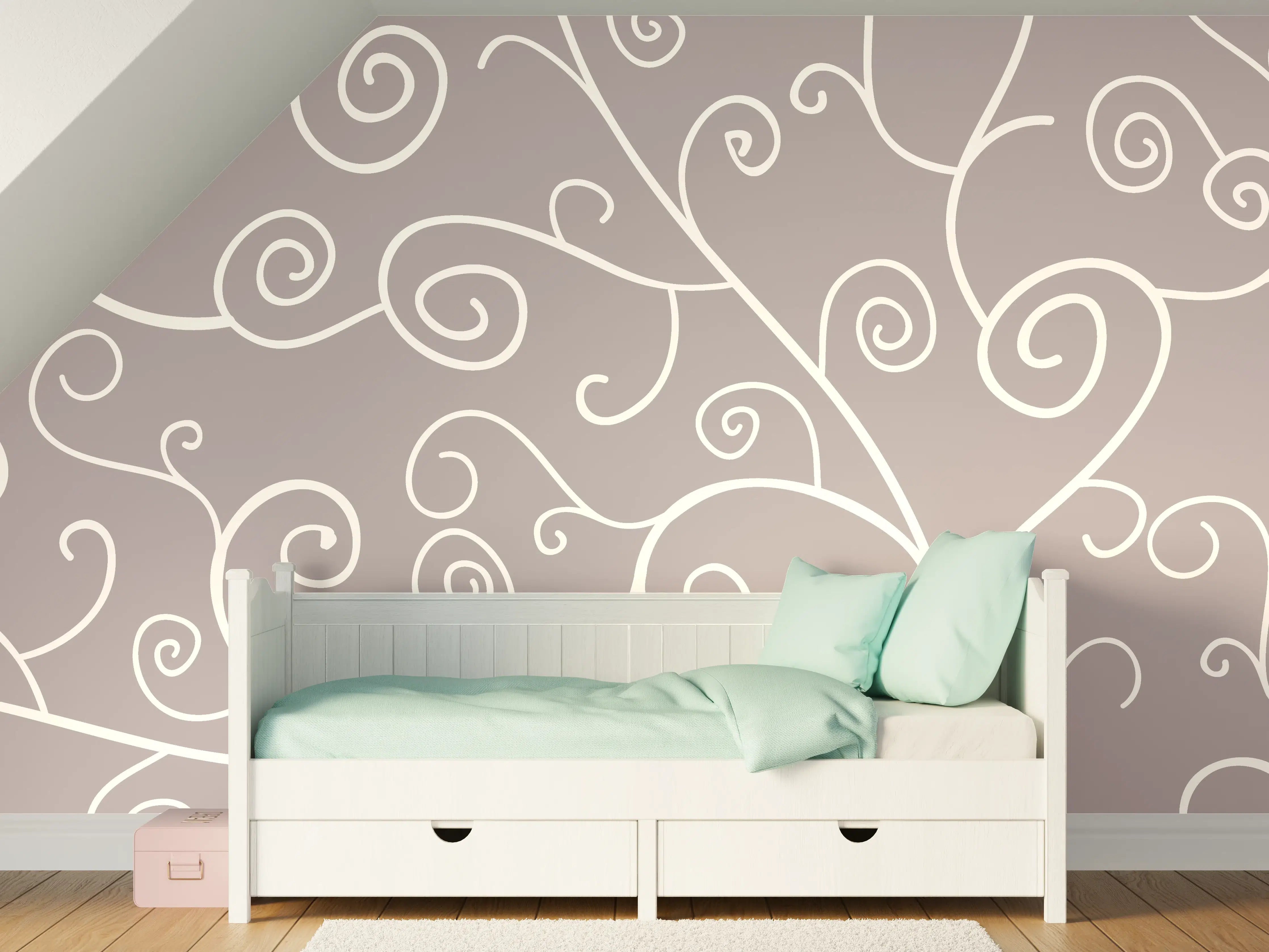 Kinderzimmer Wandgestaltung - Elegantes Grau-Weiß Swirl Muster