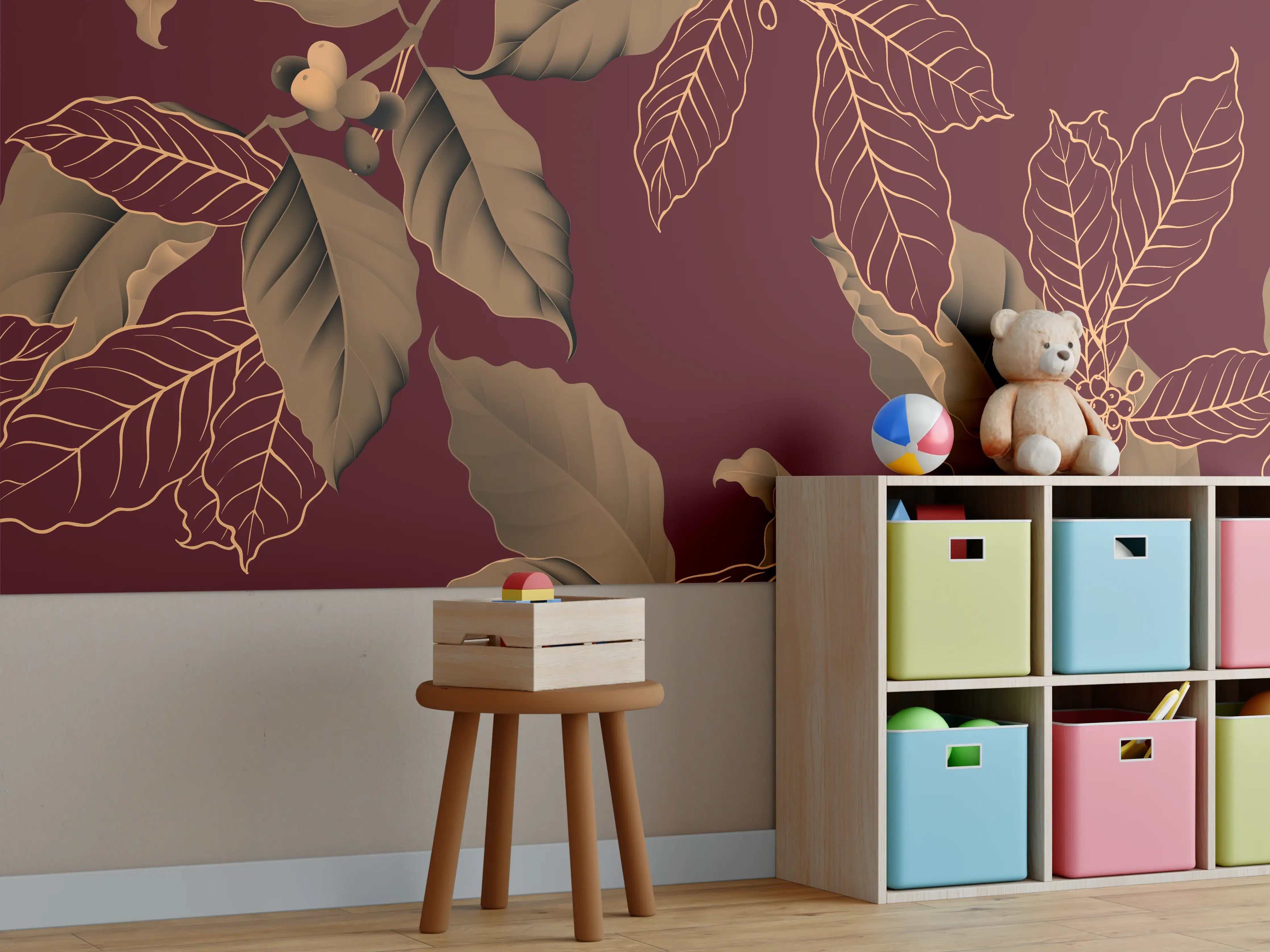 Kinderzimmer Wandgestaltung - Elegantes Kaffee-Pflanzen-Muster