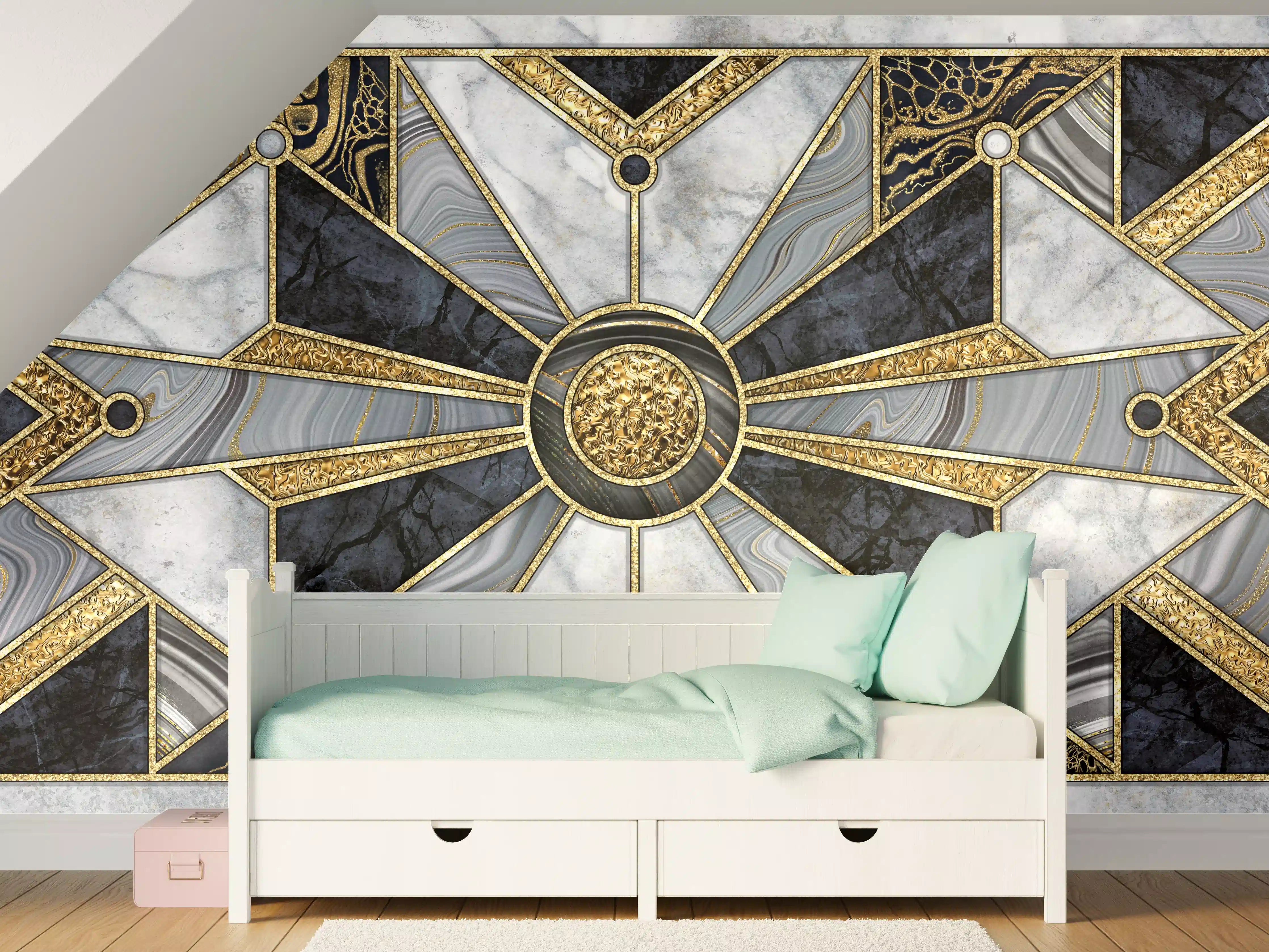 Kinderzimmer Wandgestaltung - Elegantes Marmor-Design mit Goldakzenten