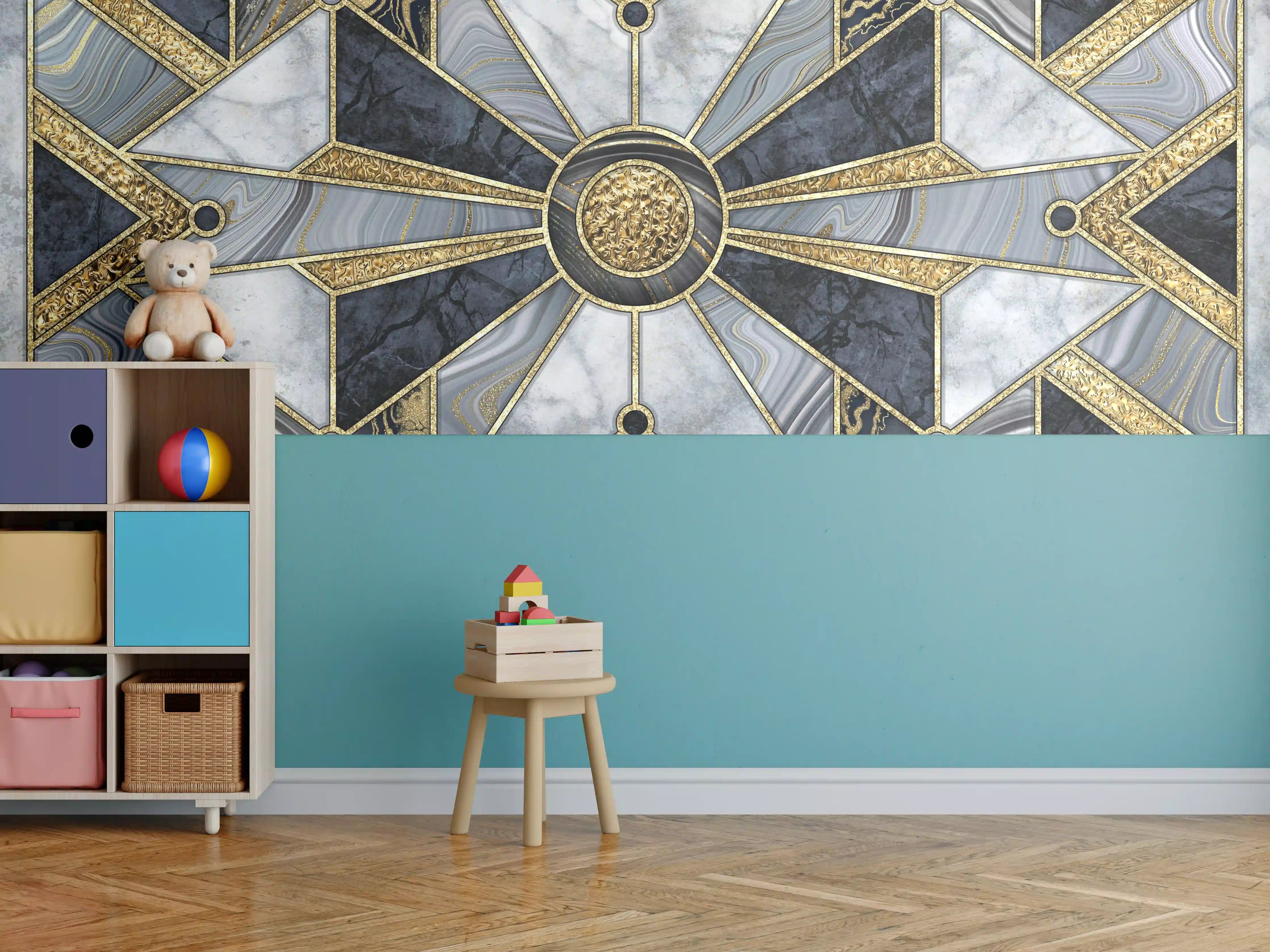 Kinderzimmer Wandgestaltung - Elegantes Marmor-Design mit Goldakzenten