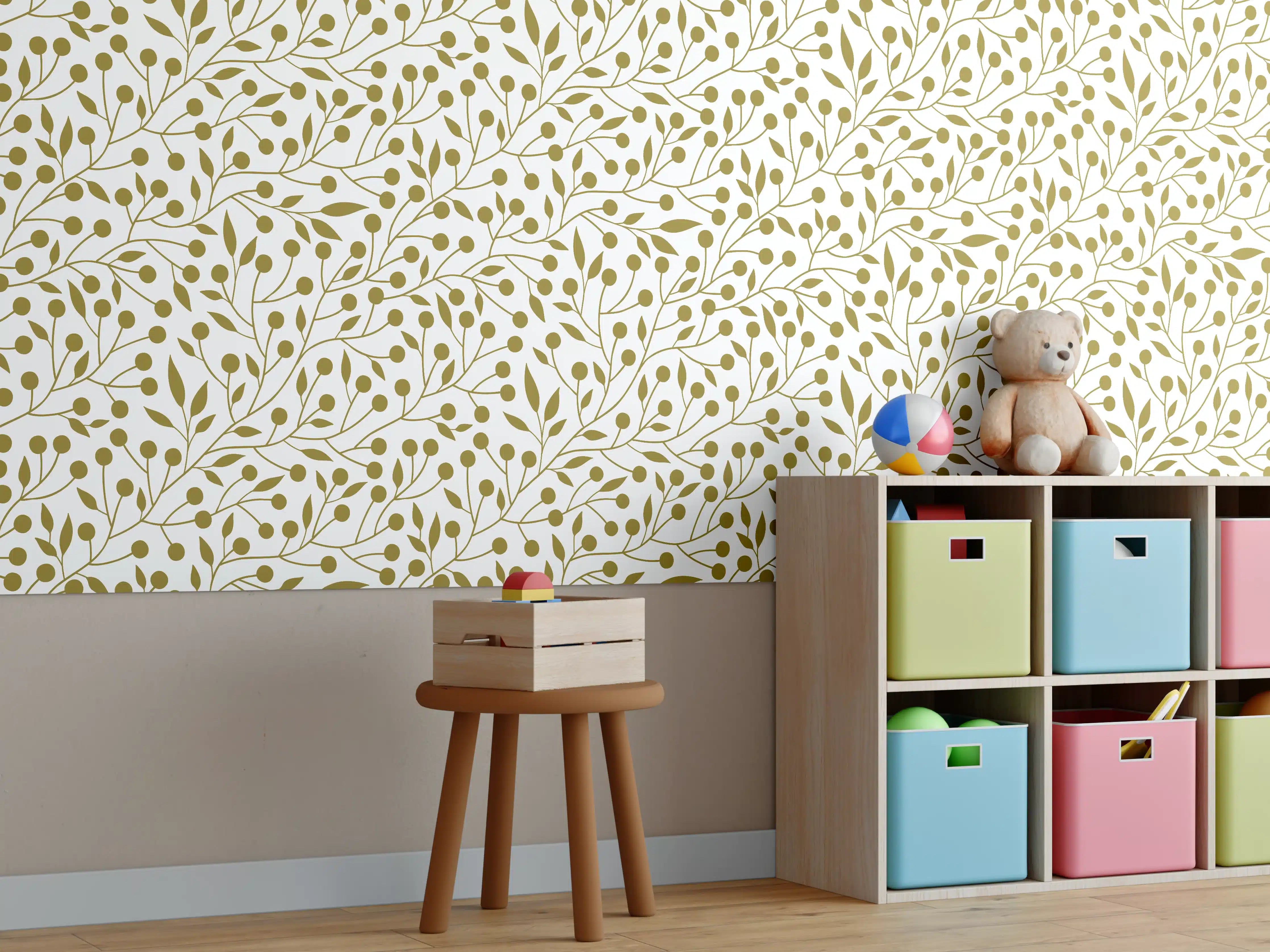Kinderzimmer Wandgestaltung - Elegantes Muster in Goldfarben