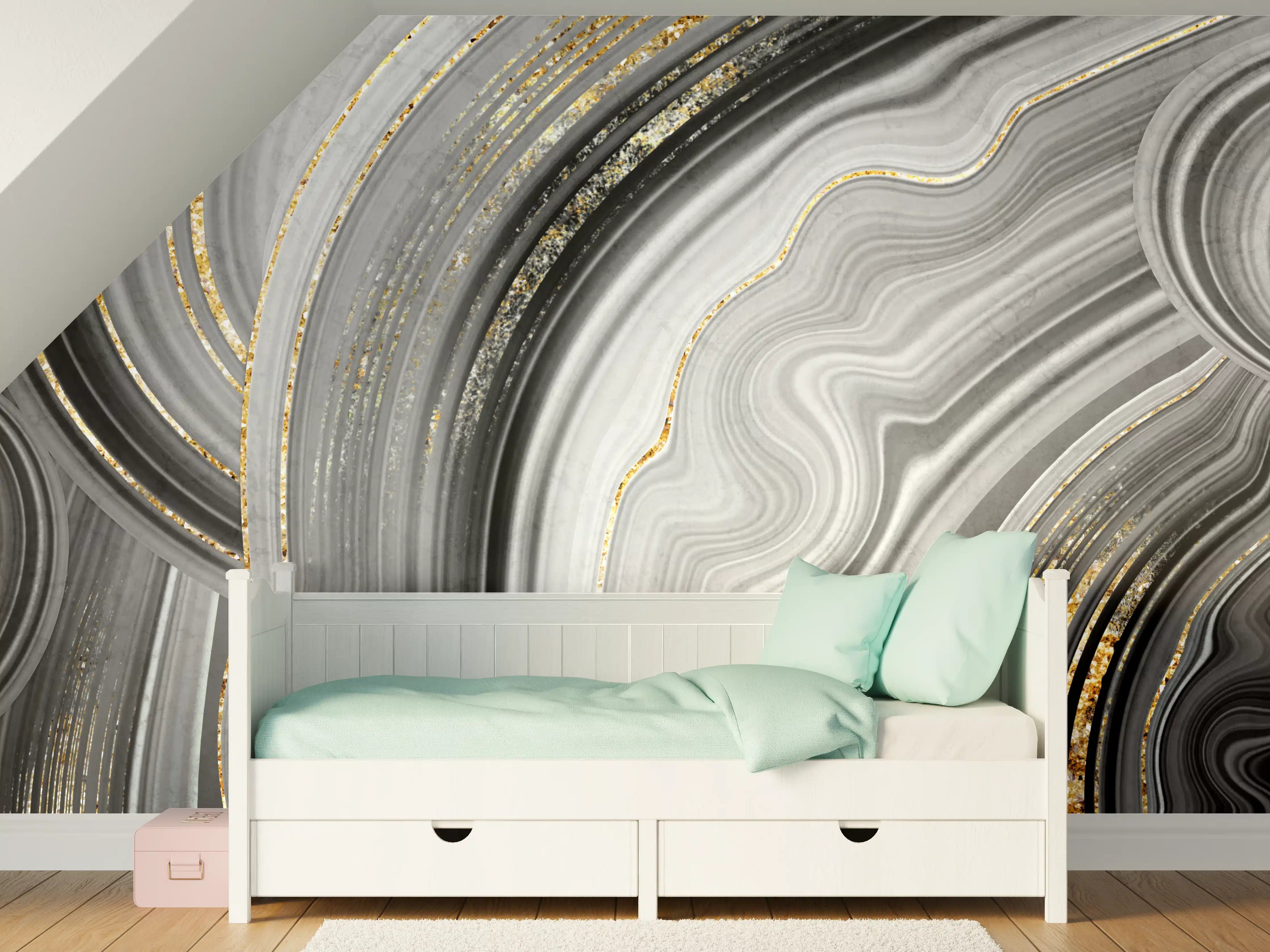 Kinderzimmer Wandgestaltung - Elegantes Schwarz-Weiß-Marmordesign