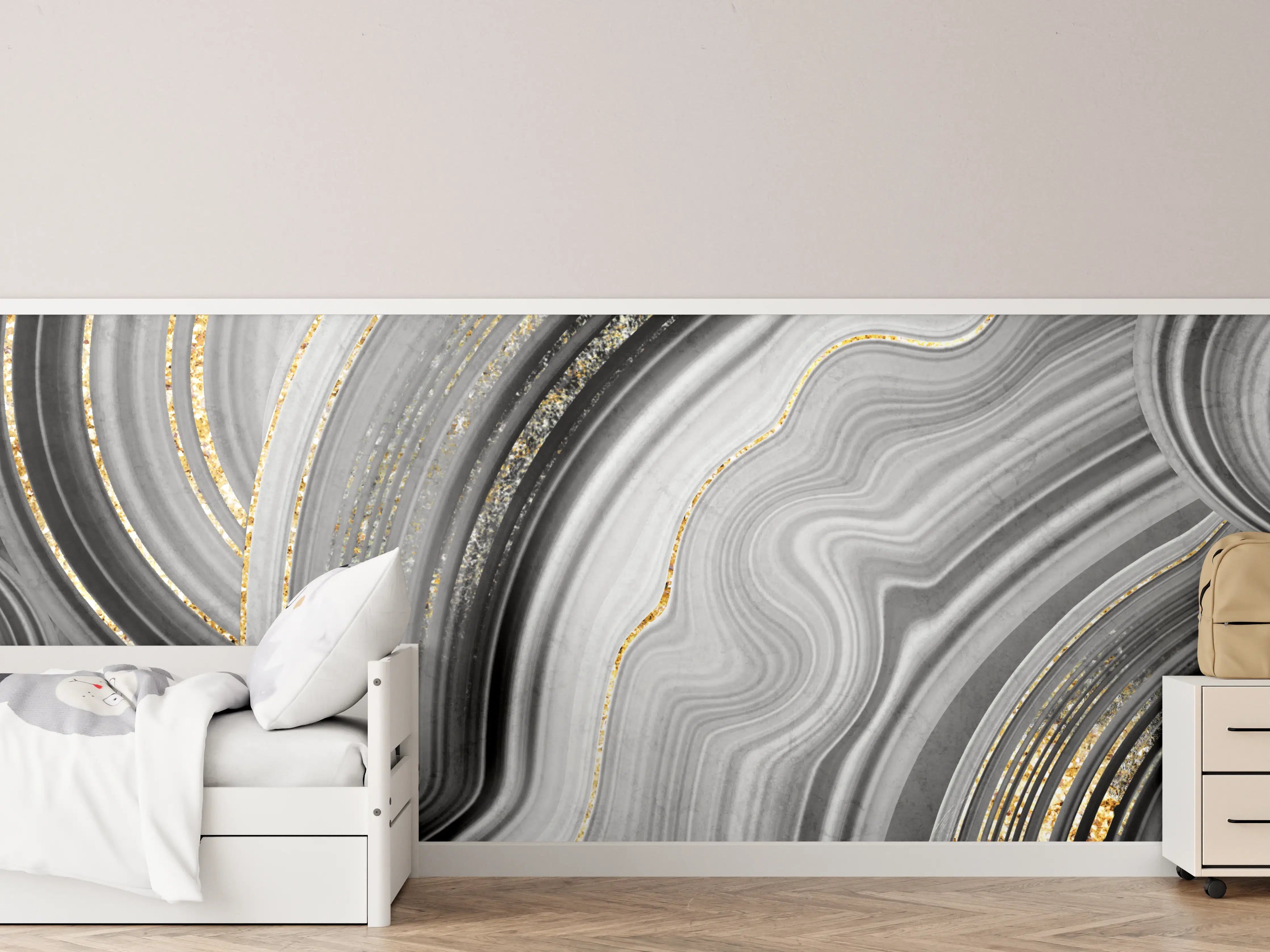 Kinderzimmer Wandgestaltung - Elegantes Schwarz-Weiß-Marmordesign