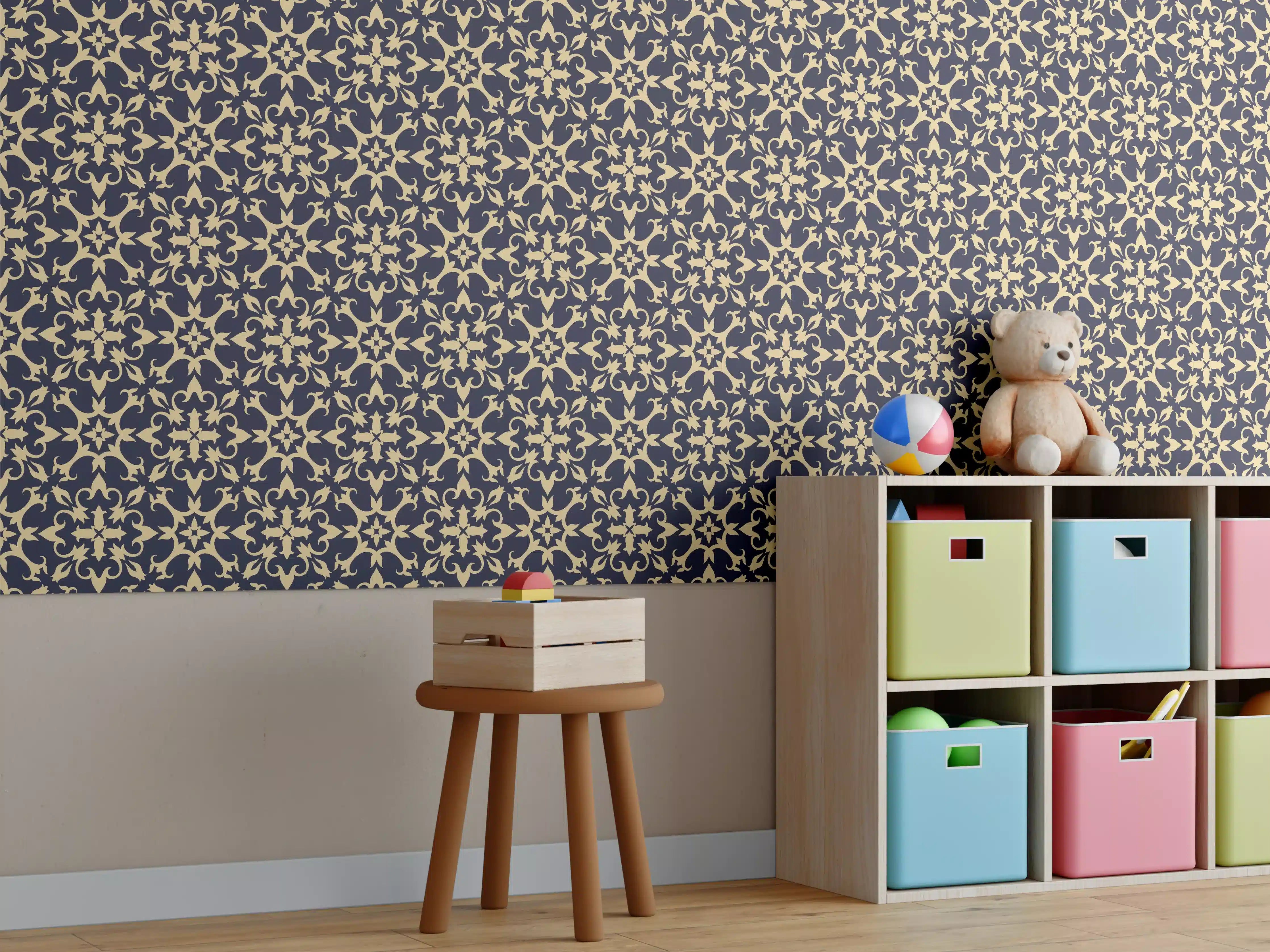 Kinderzimmer Wandgestaltung - Elegantes Vielfach-Muster Dunkel