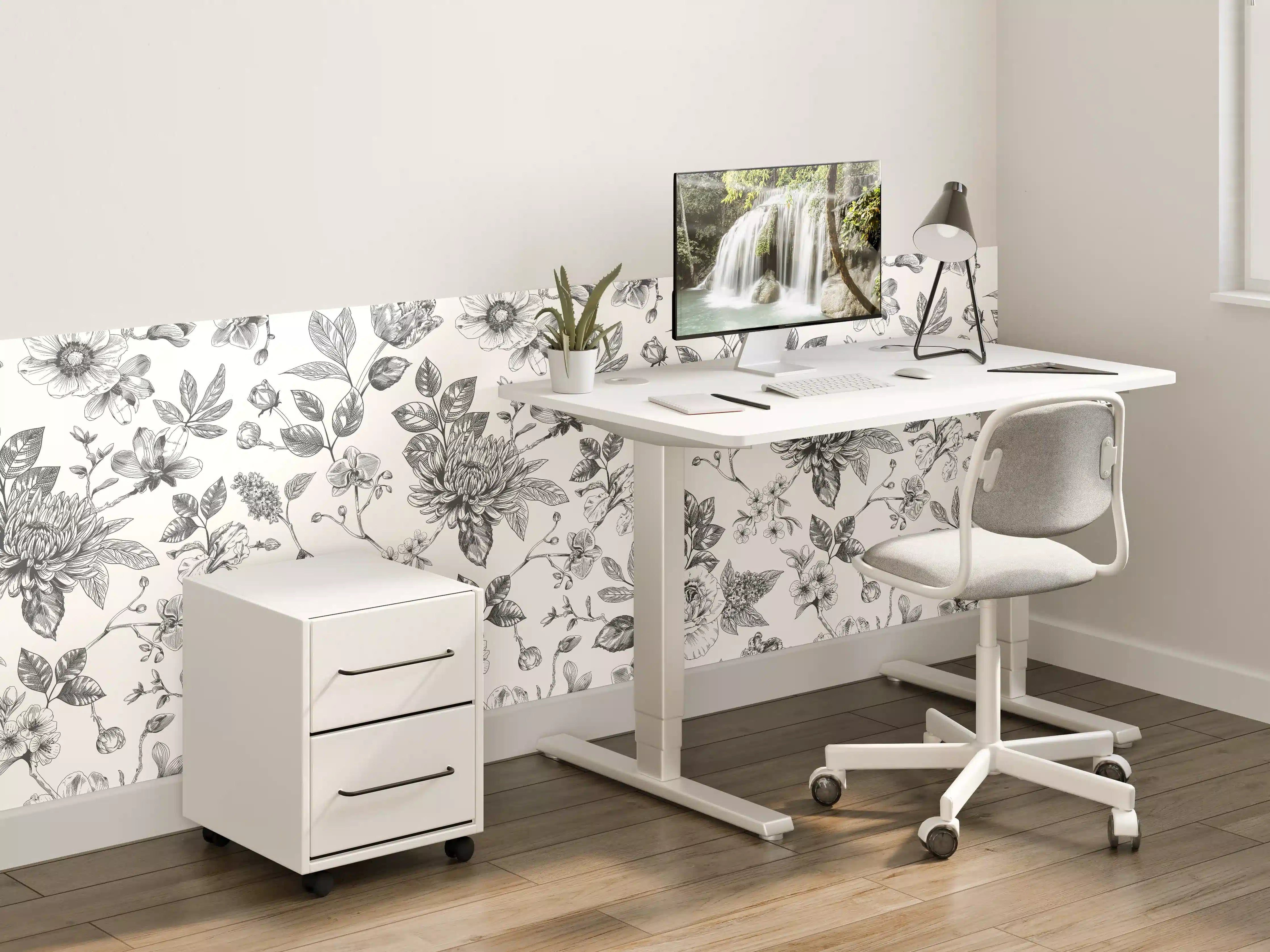 Kinderzimmer Wandgestaltung - Elegantes florales Muster im Schwarz-Weiß-Design