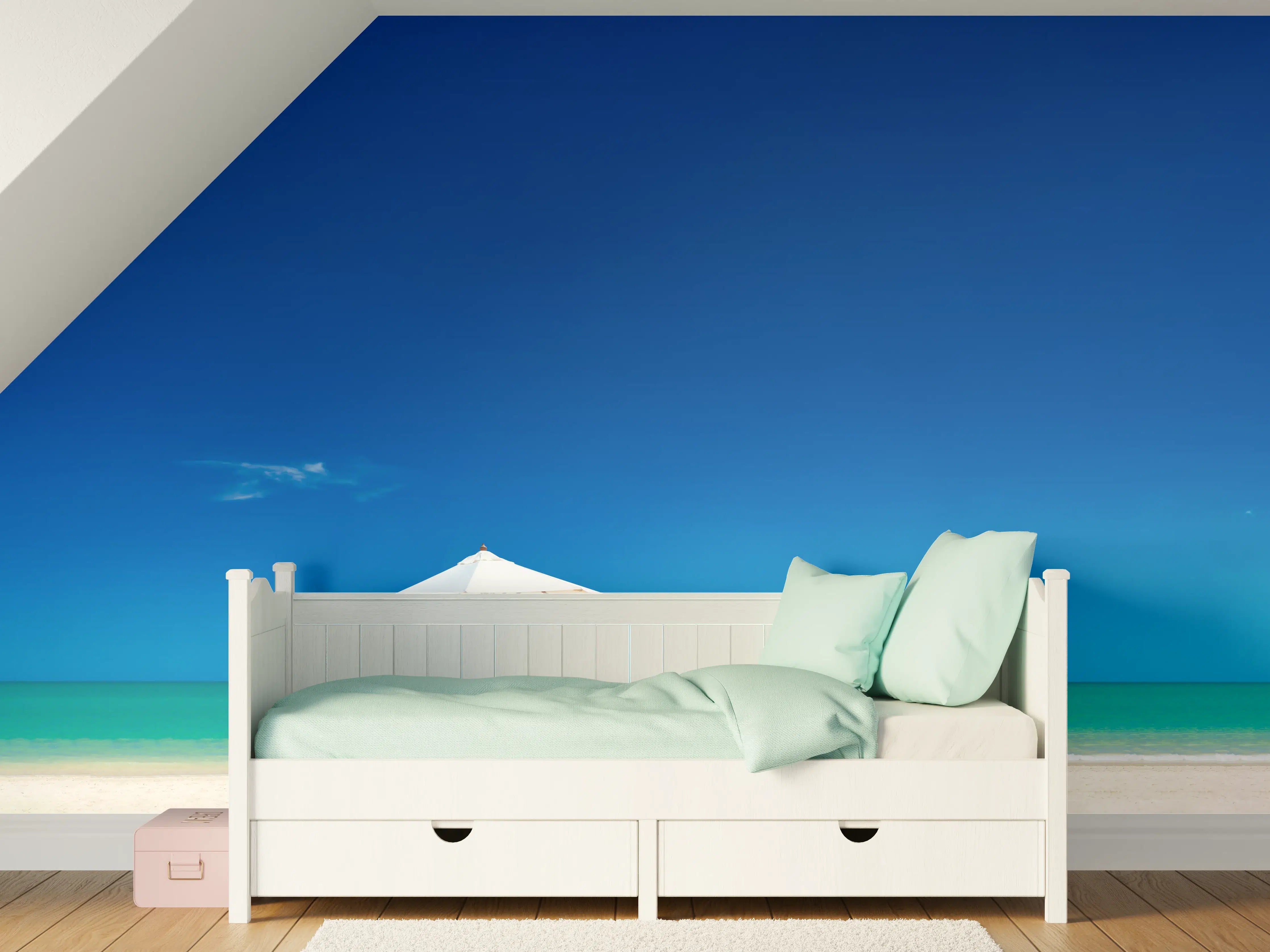 Kinderzimmer Wandgestaltung - Entspannender Strand mit Sonnenschirm