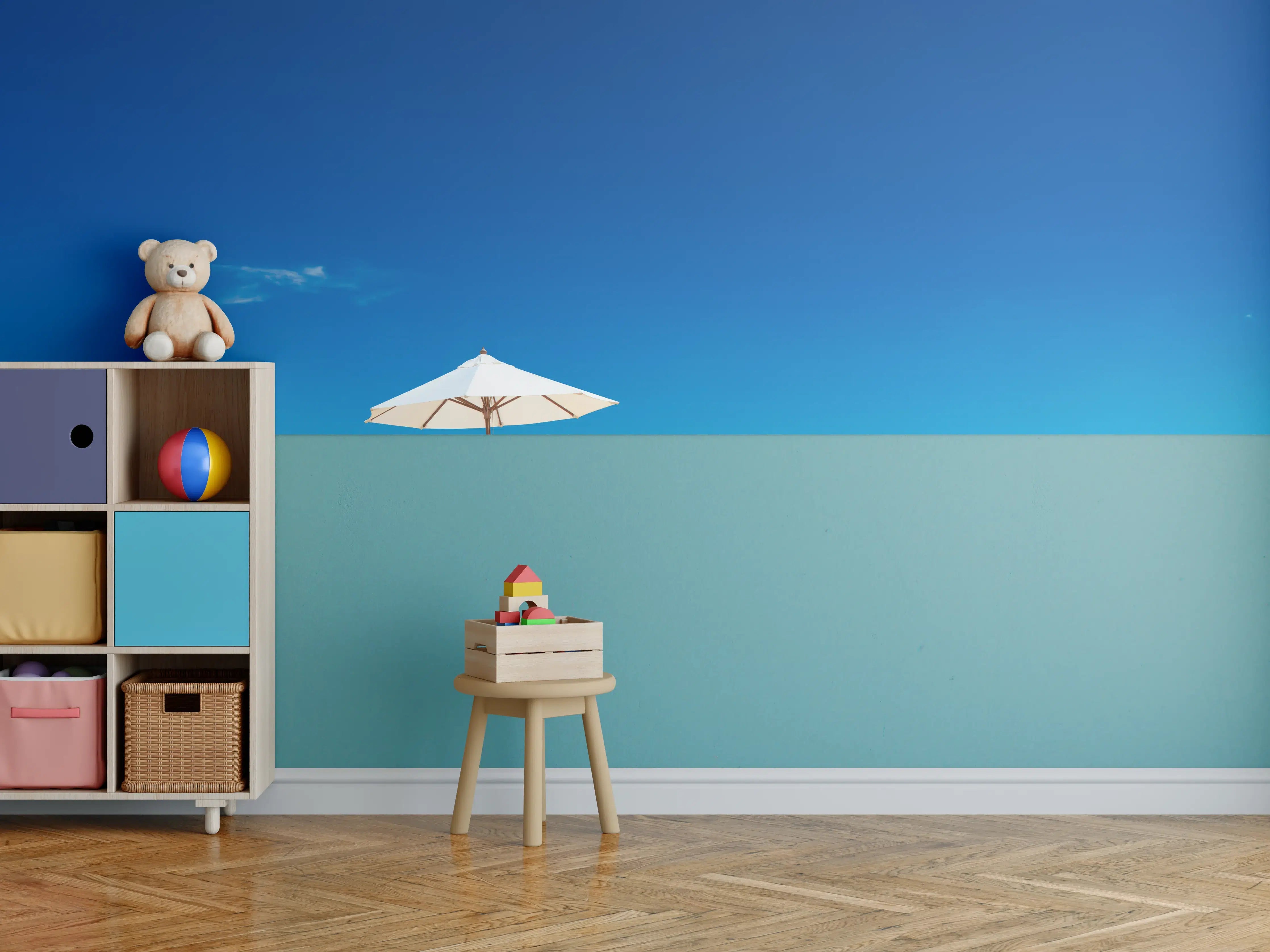 Kinderzimmer Wandgestaltung - Entspannender Strand mit Sonnenschirm
