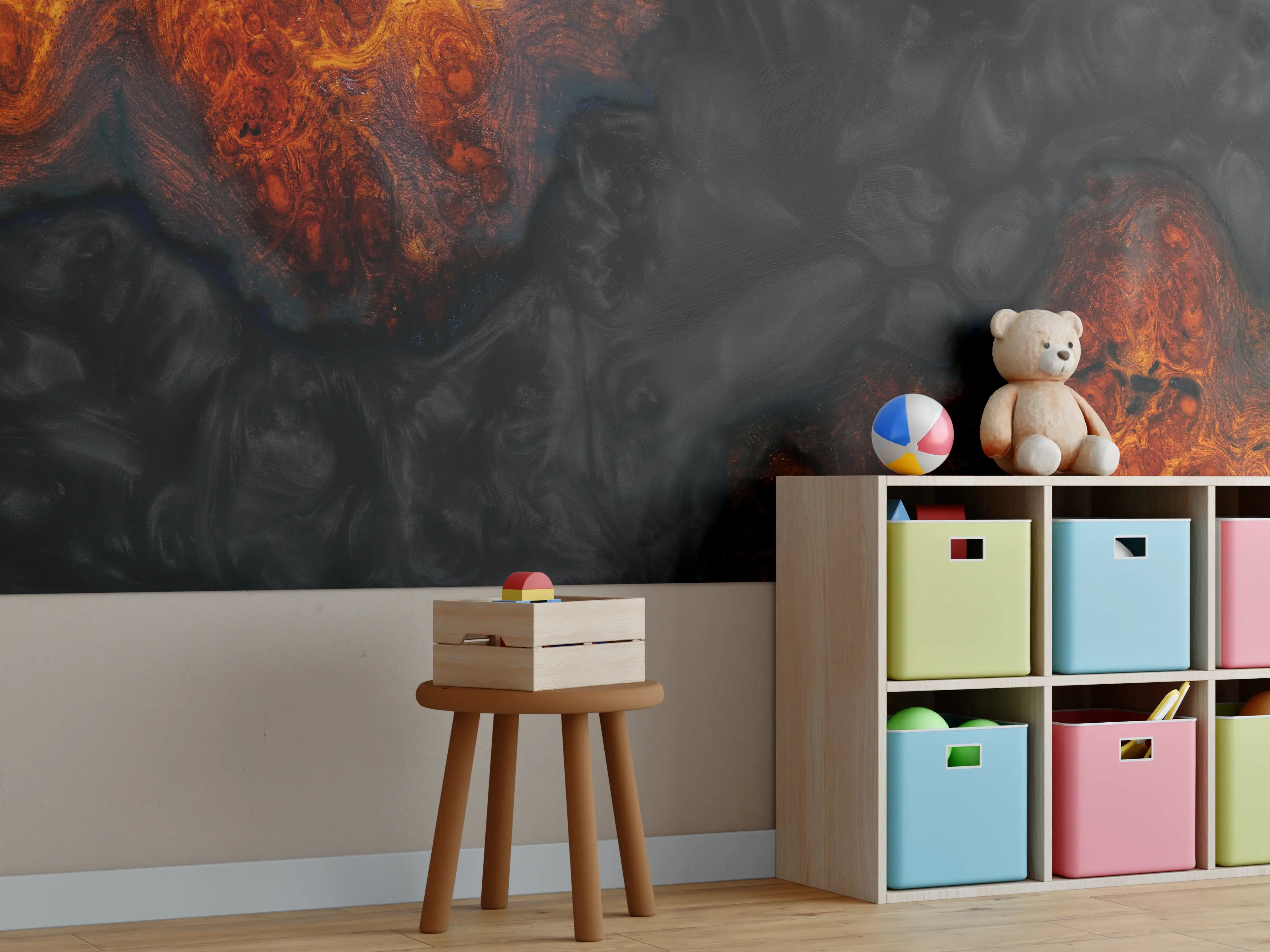 Kinderzimmer Wandgestaltung - Epoxidharz Maserholz Struktur