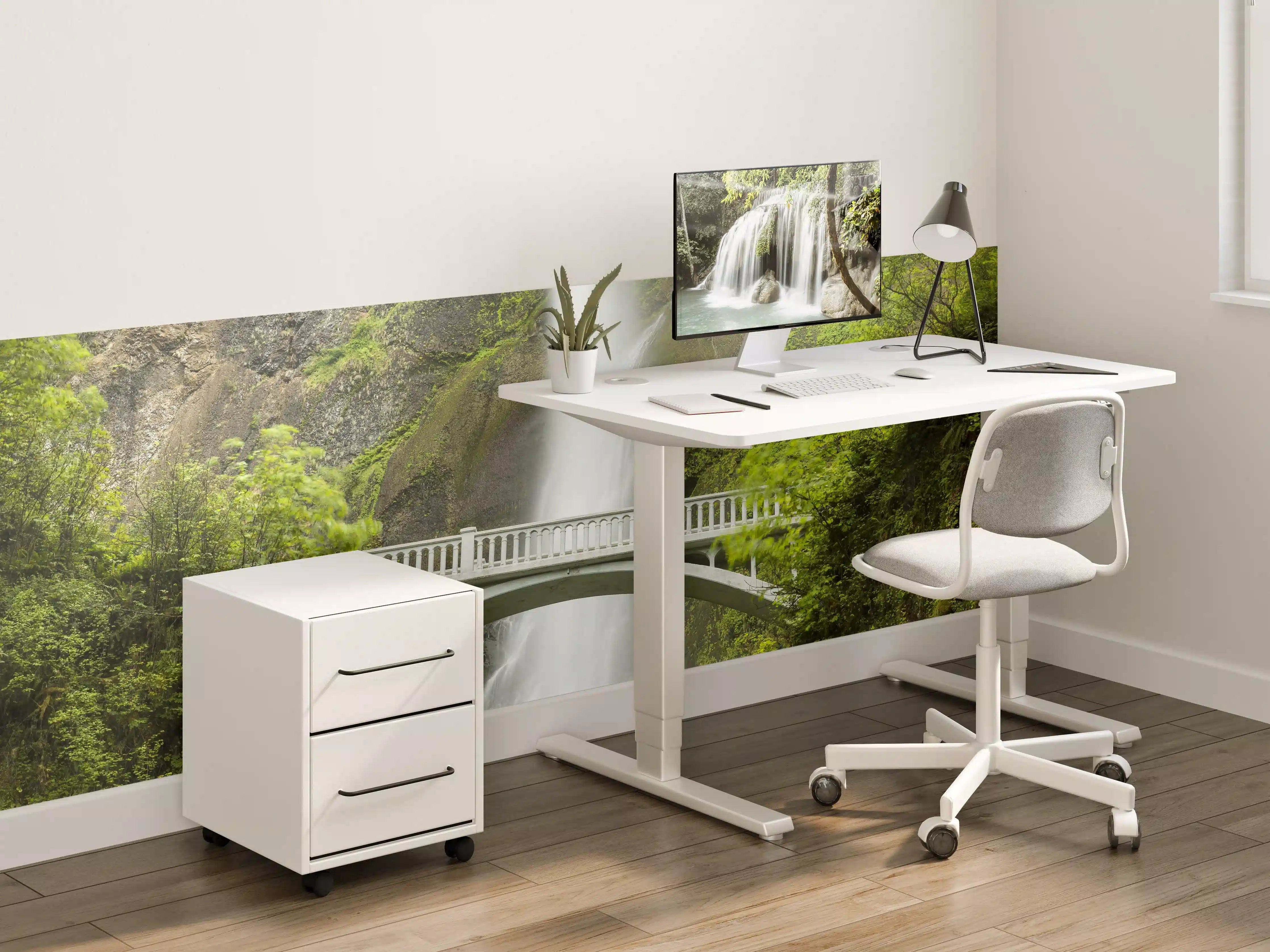 Kinderzimmer Wandgestaltung - Erhabene grüne Wasserfall Landschaft mit sanften Grautönen