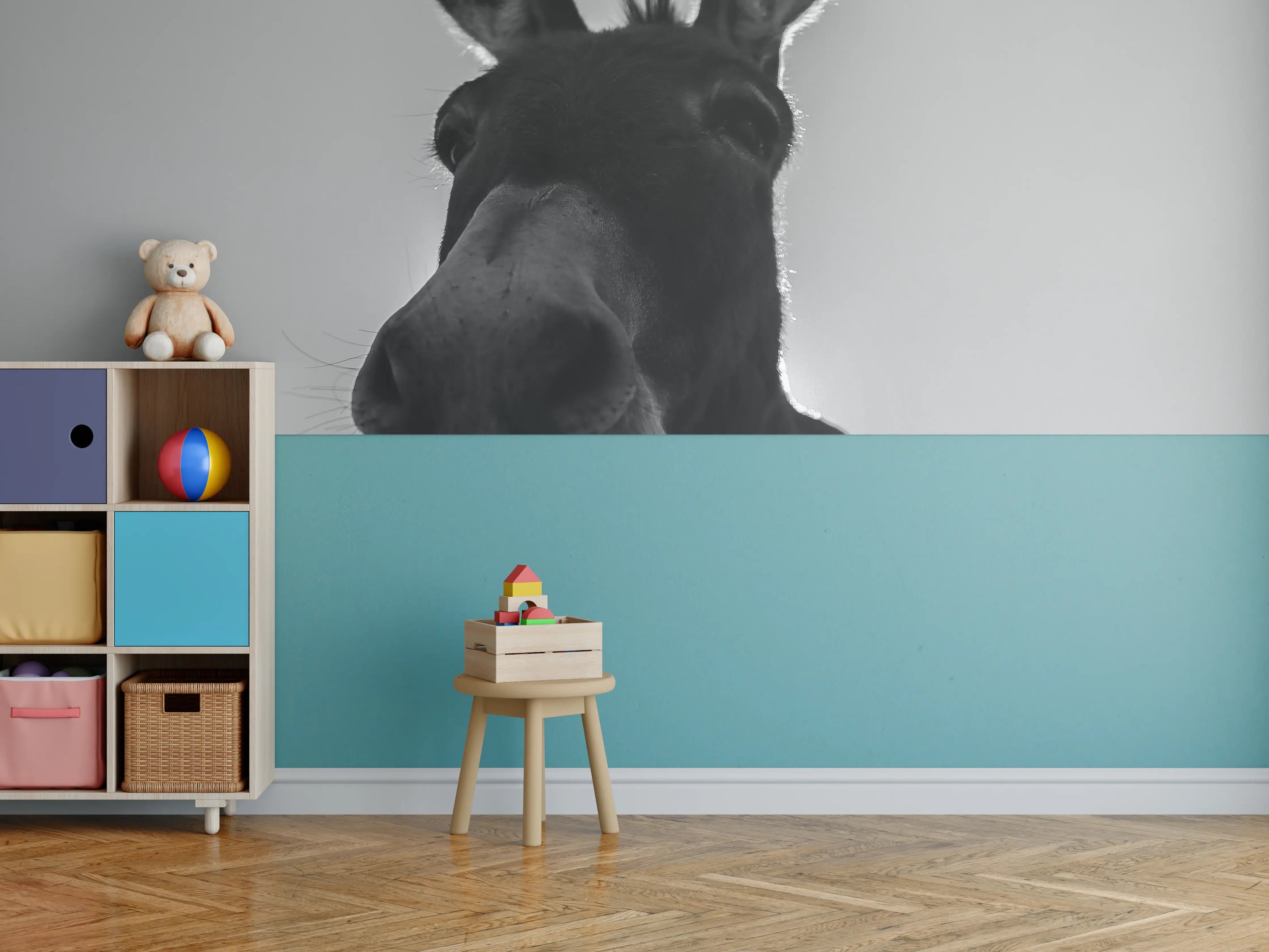 Kinderzimmer Wandgestaltung - Esel - schwarz-weiß