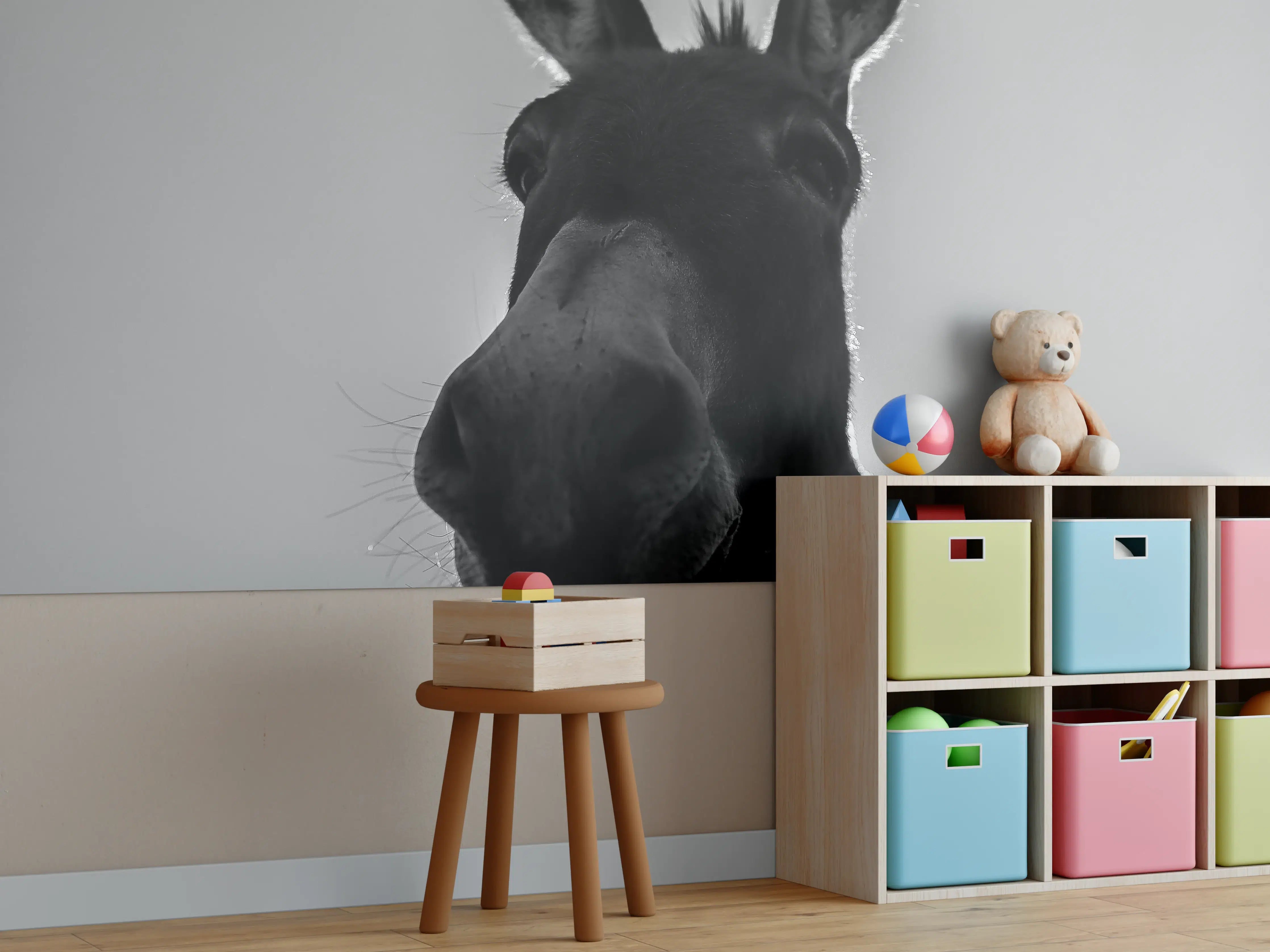 Kinderzimmer Wandgestaltung - Esel - schwarz-weiß