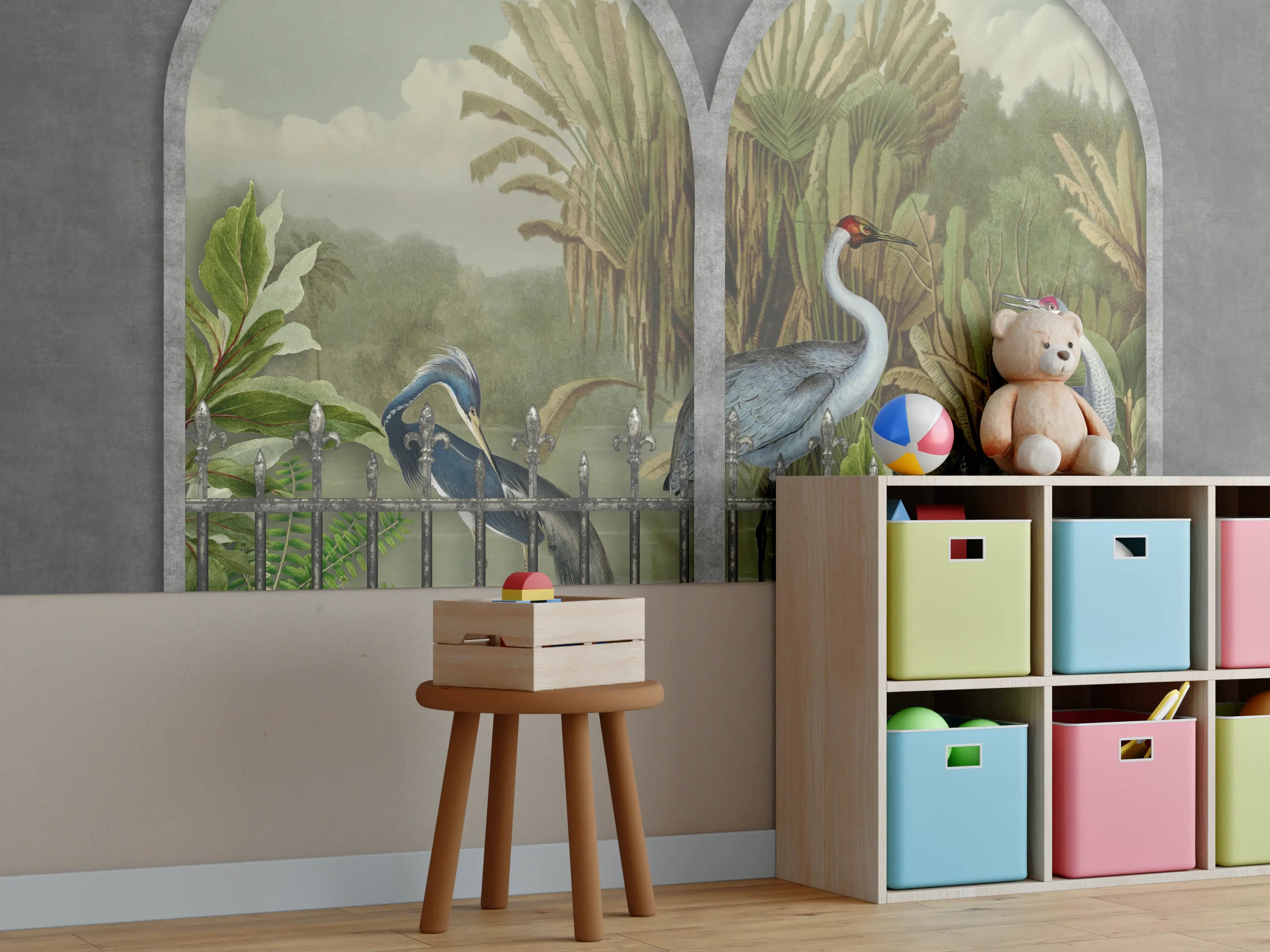 Kinderzimmer Wandgestaltung - Exotische Kraniche Naturpanorama