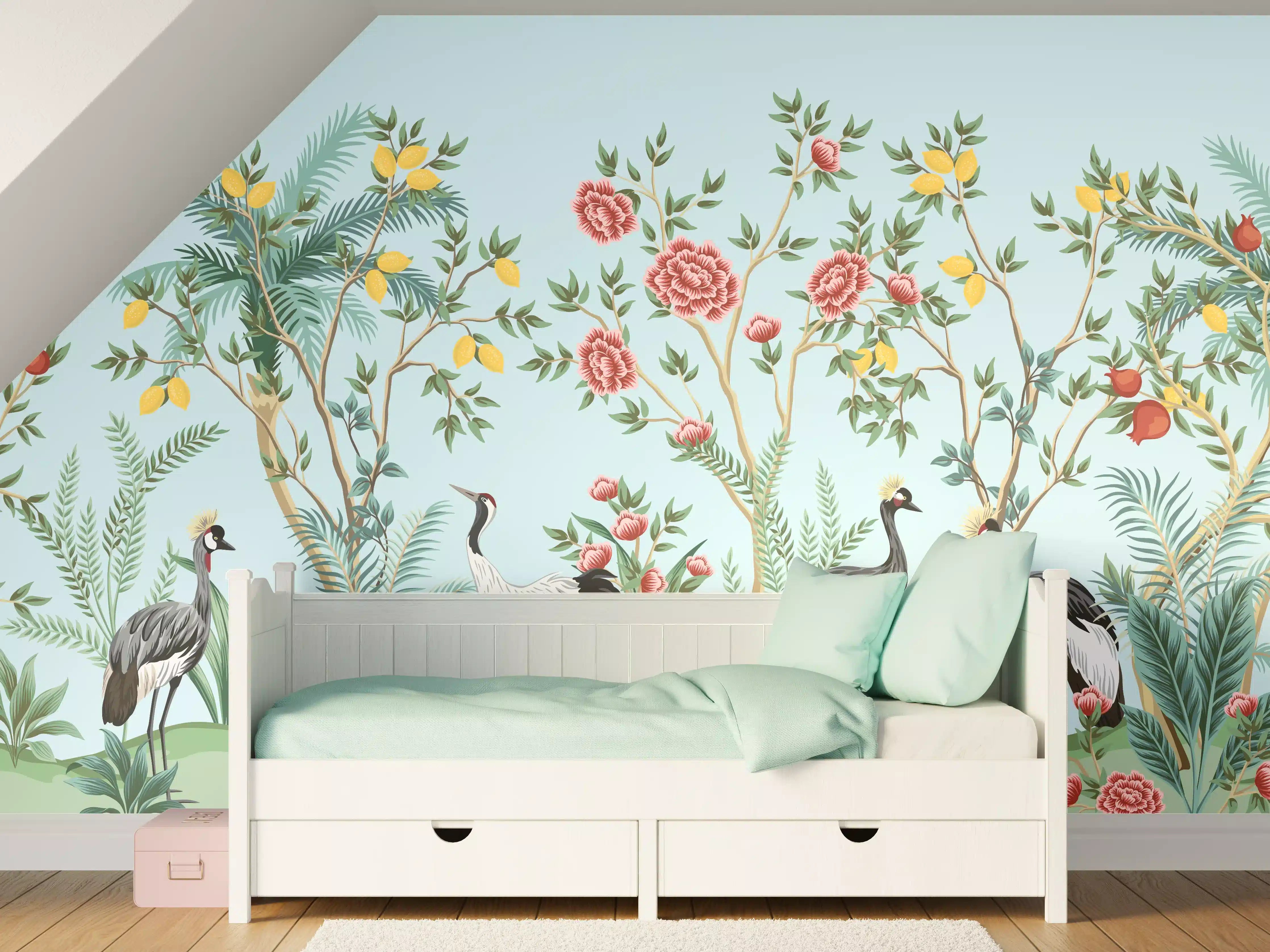 Kinderzimmer Wandgestaltung - Exotische Vogel-Tapete