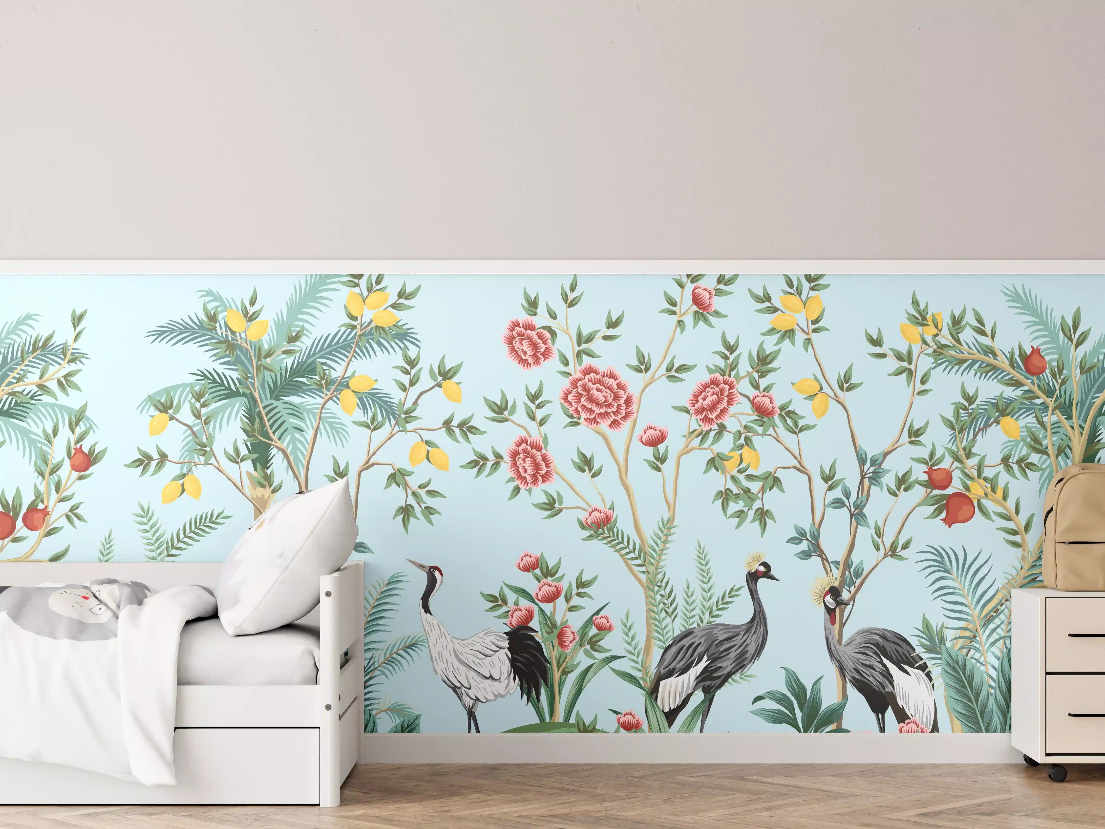 Kinderzimmer Wandgestaltung - Exotische Vogel-Tapete