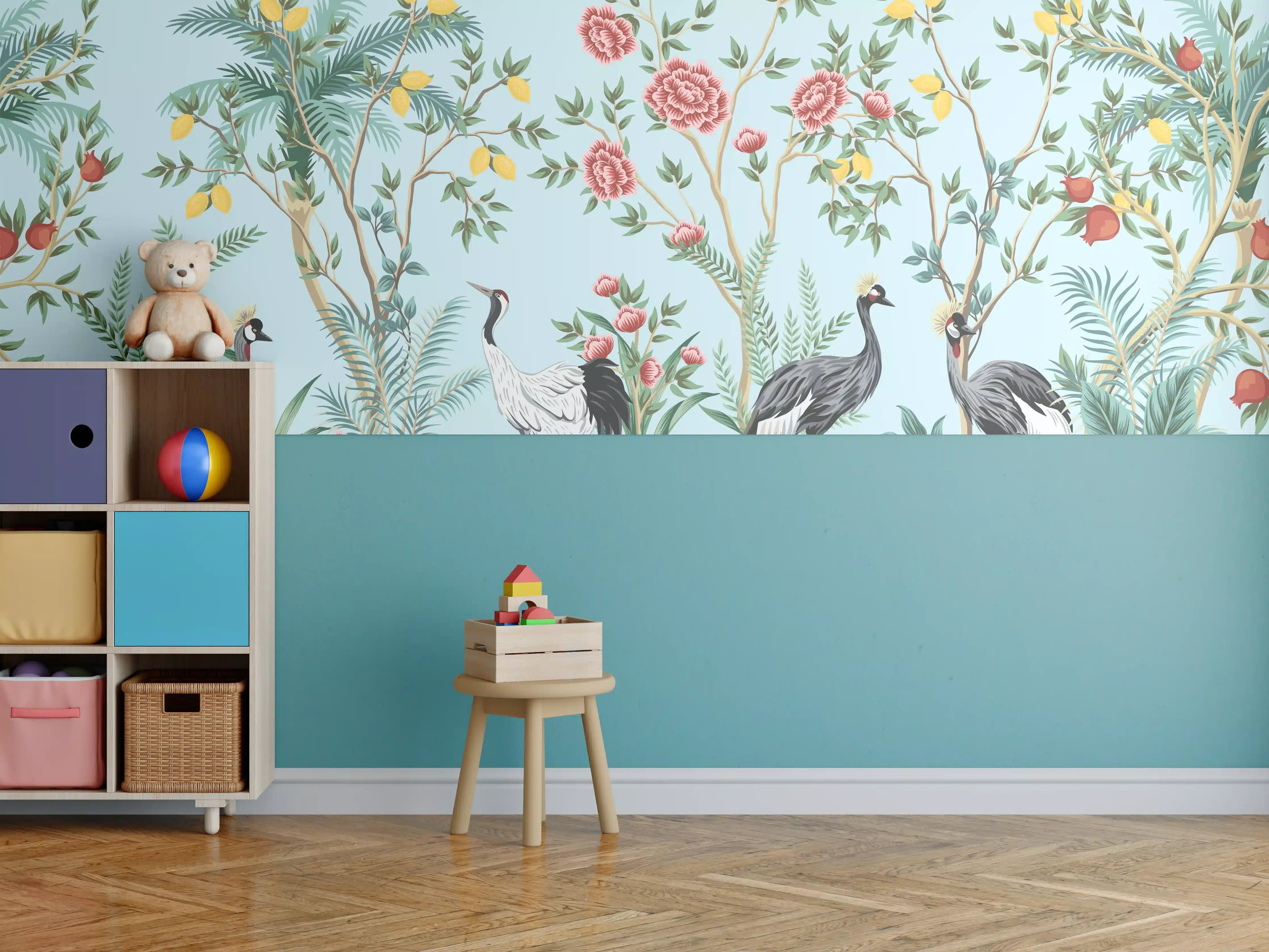 Kinderzimmer Wandgestaltung - Exotische Vogel-Tapete