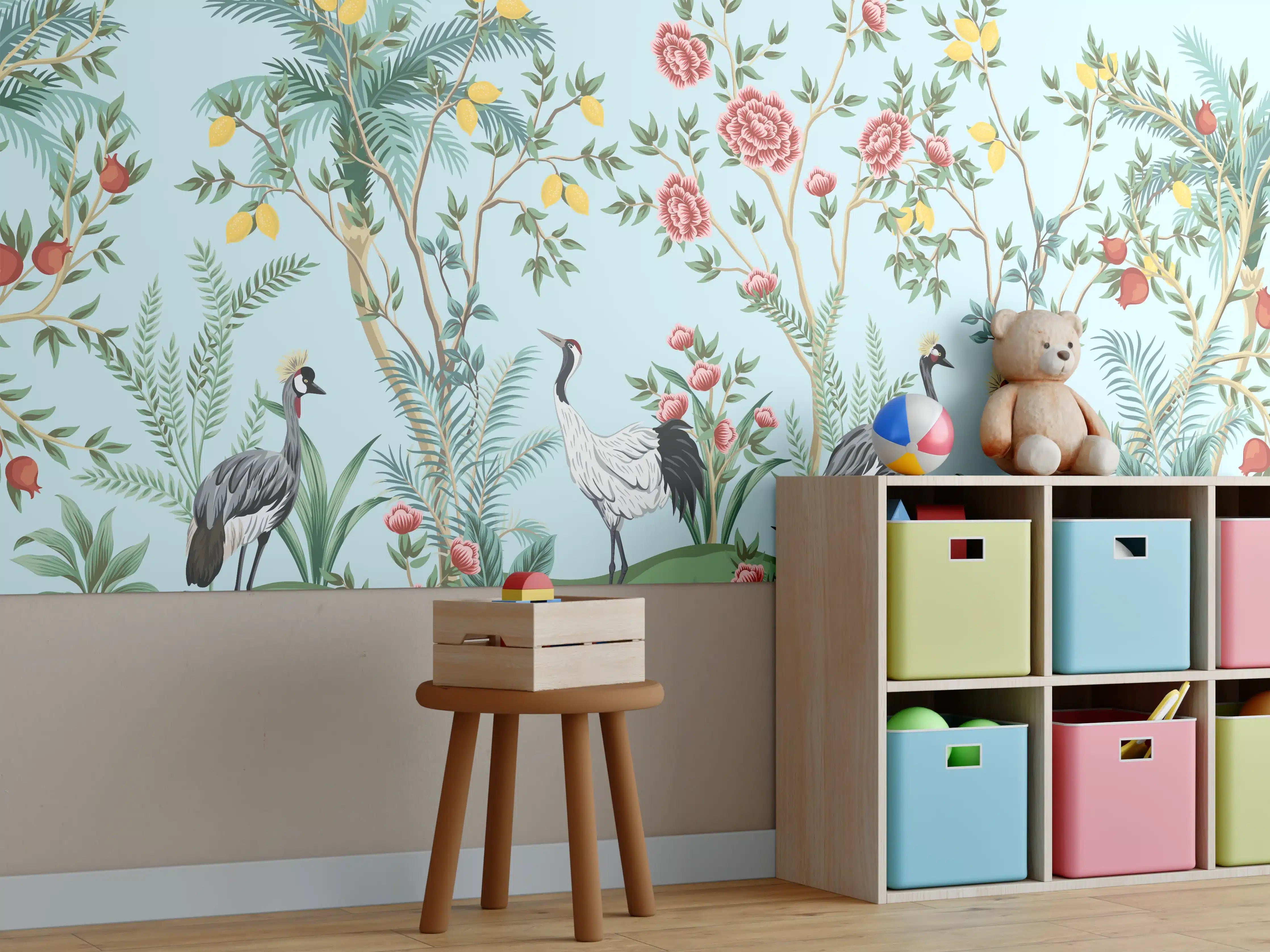 Kinderzimmer Wandgestaltung - Exotische Vogel-Tapete