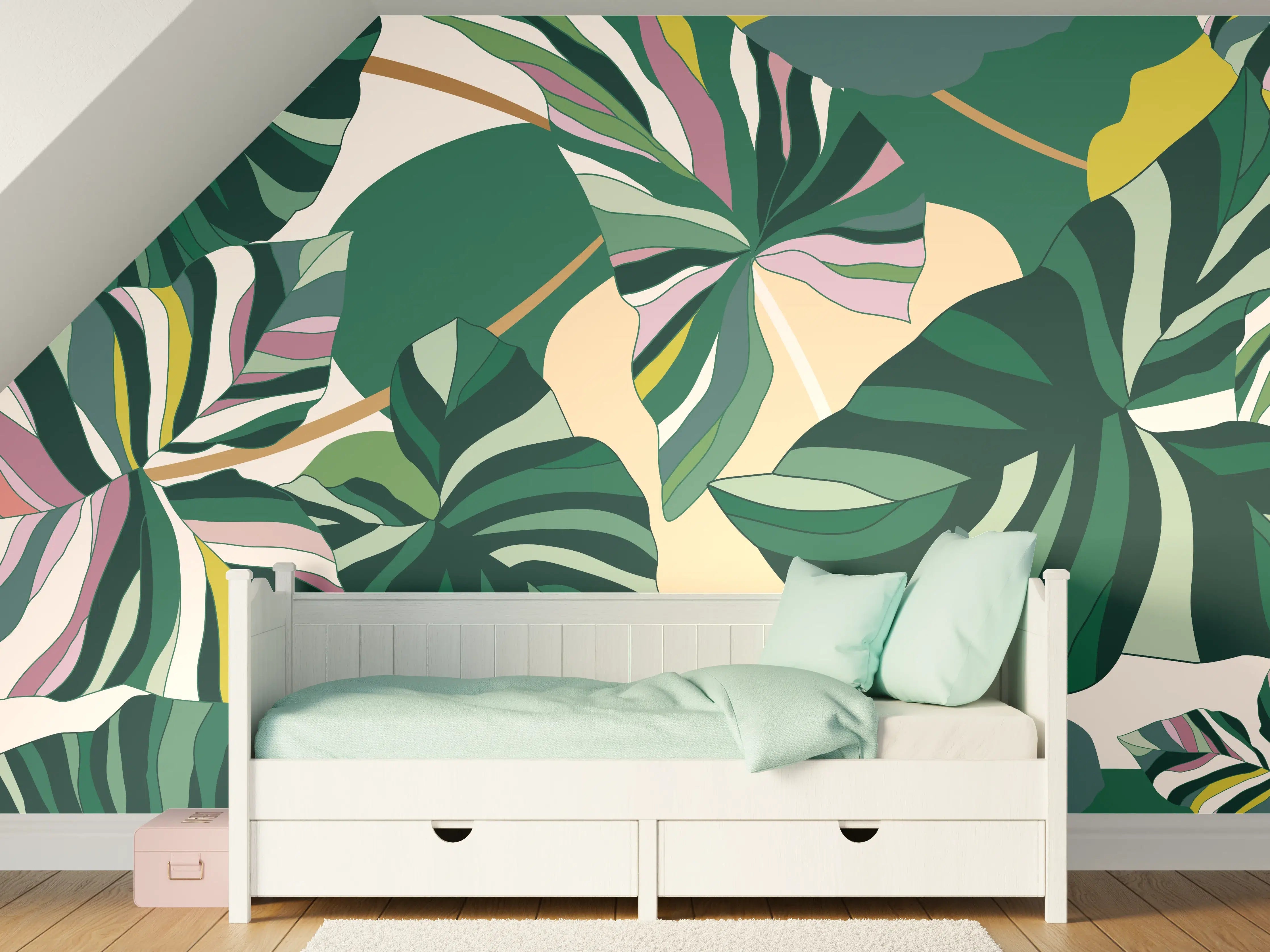 Kinderzimmer Wandgestaltung - Exotisches Monstera Blattdesign