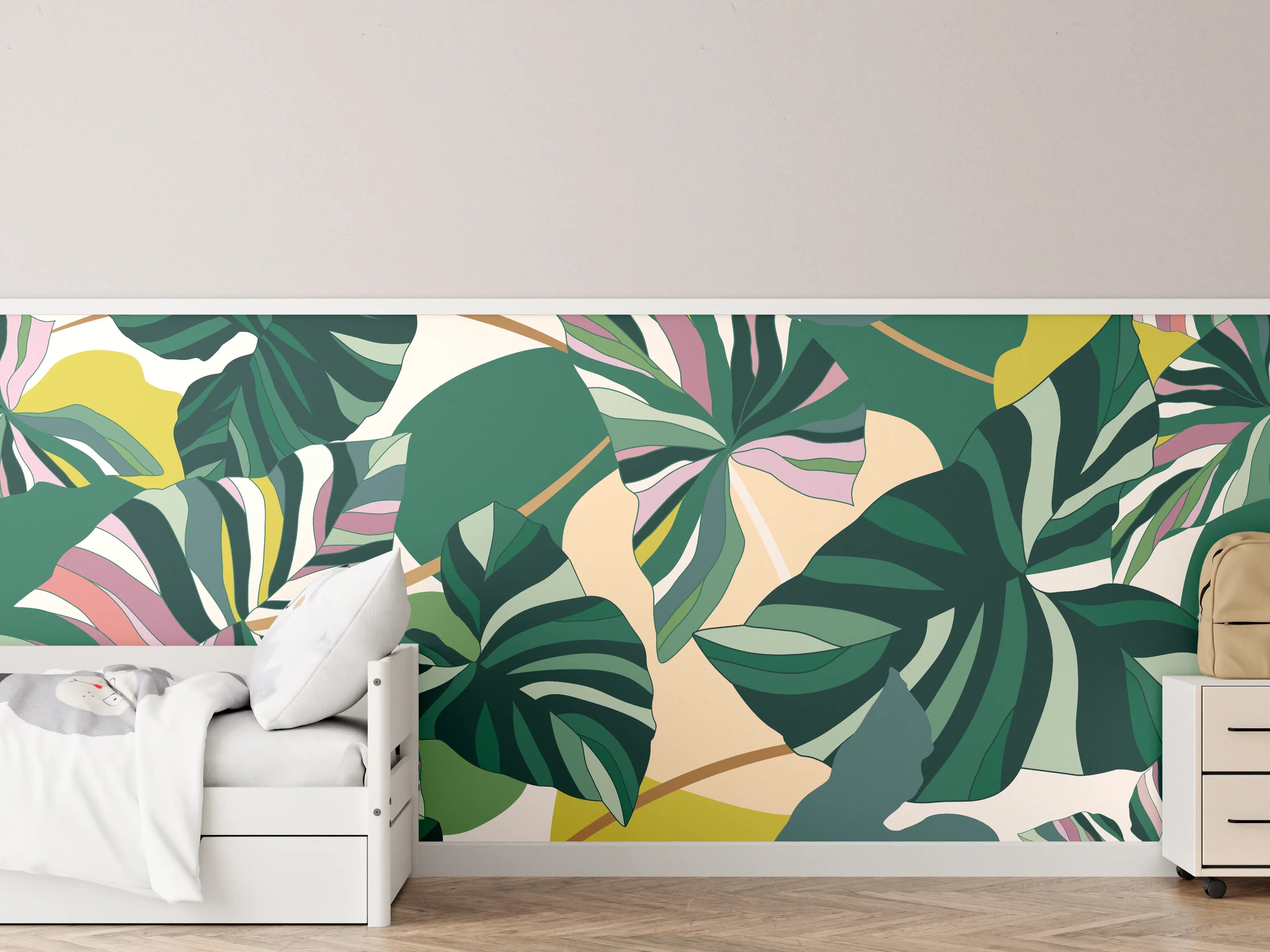Kinderzimmer Wandgestaltung - Exotisches Monstera Blattdesign