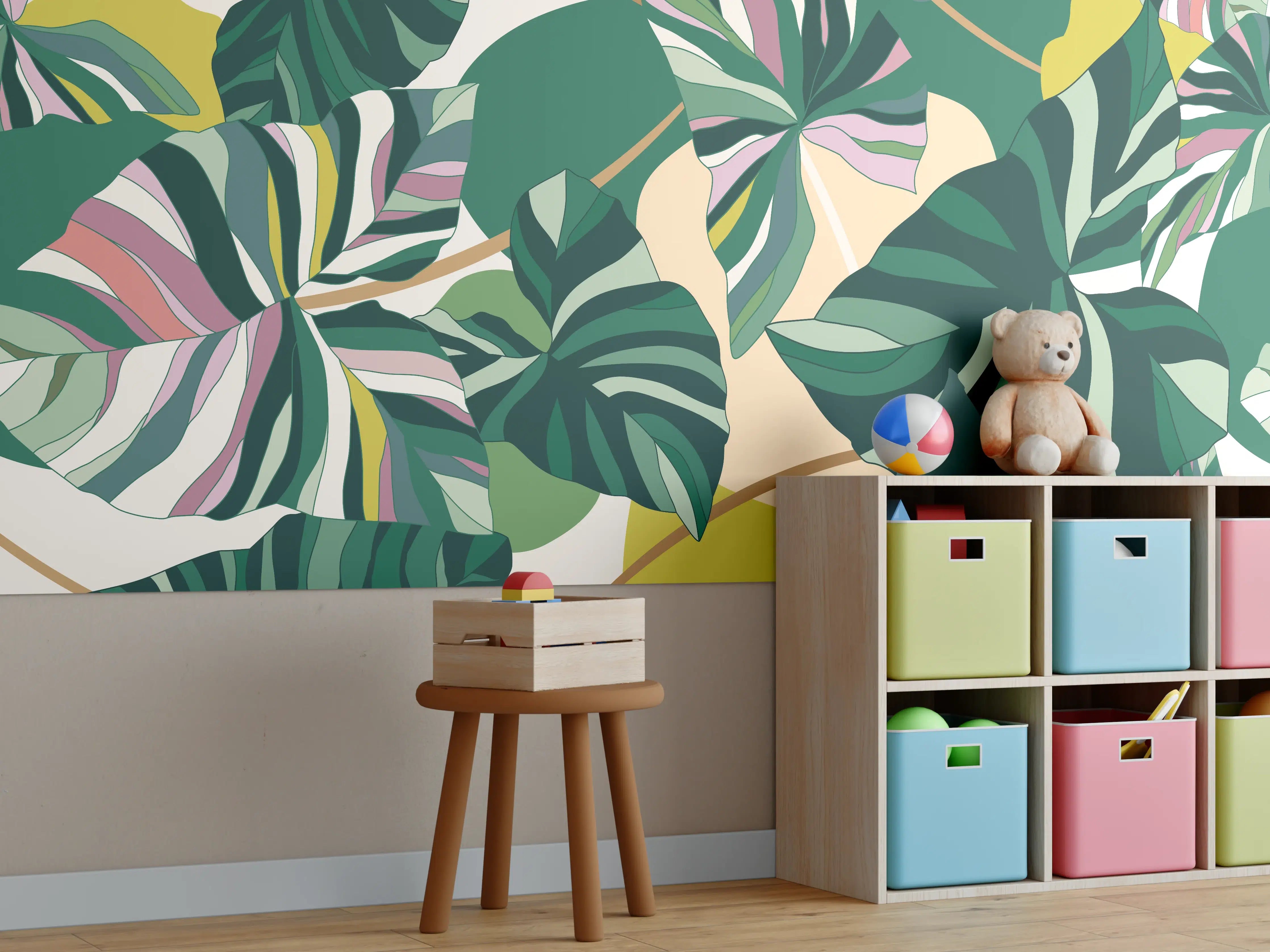 Kinderzimmer Wandgestaltung - Exotisches Monstera Blattdesign